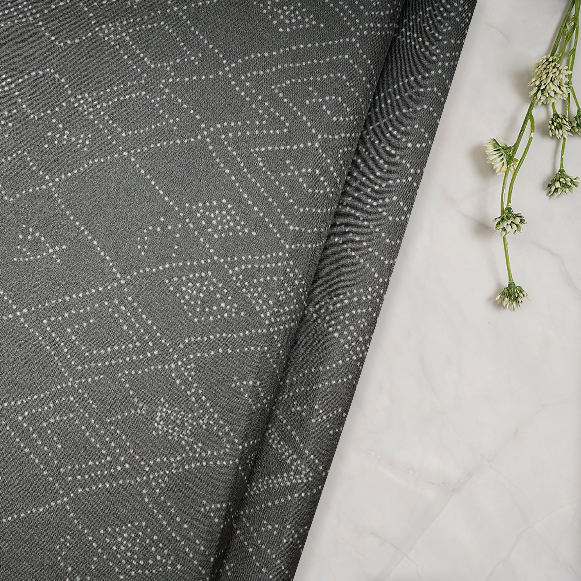 Grey Geometric Pattern Digital Printed Mulbury Silk Fabric