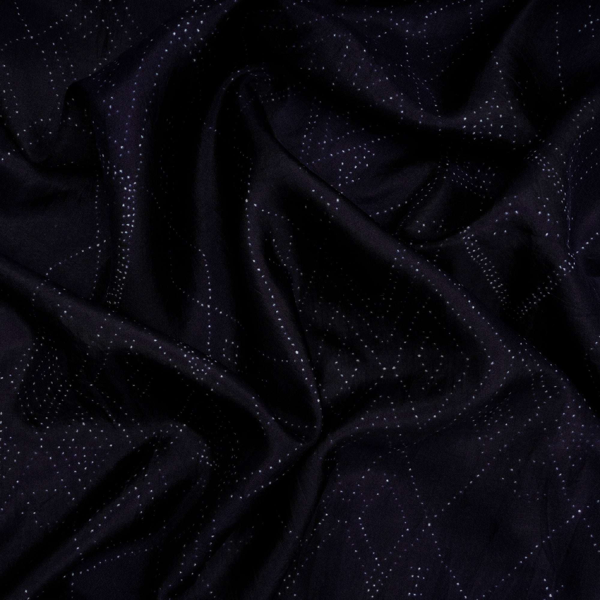 Navy Blue Geometric Pattern Digital Printed Mulbury Silk Fabric