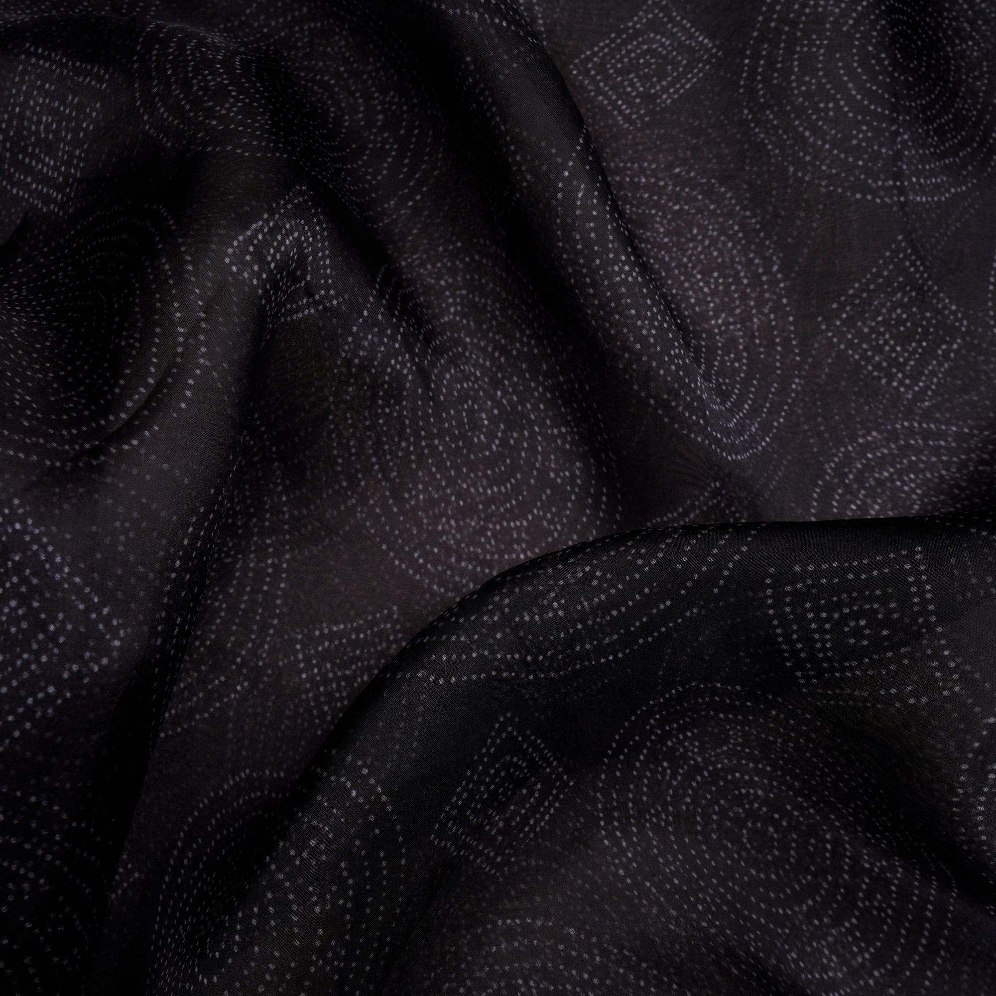 Black All Over Pattern Digital Print Organza Silk Fabric