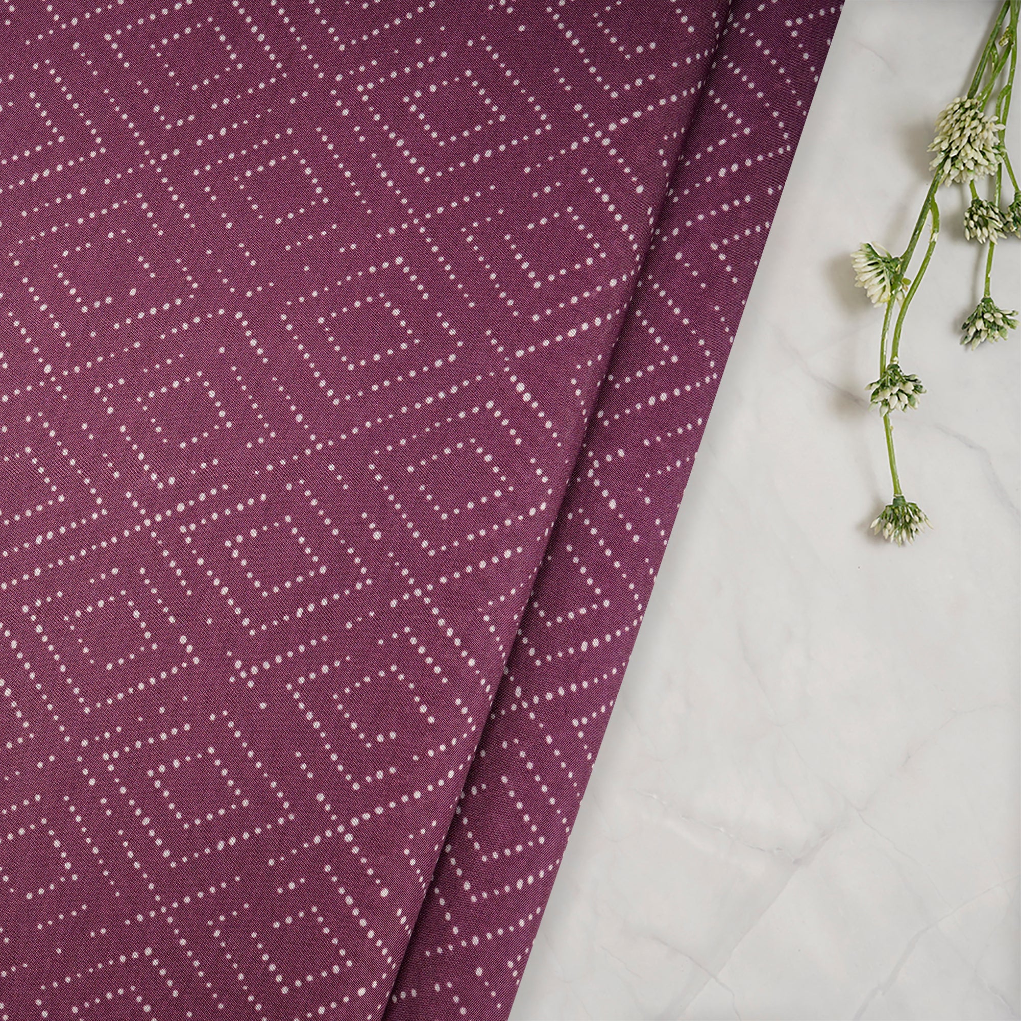 Damson Geometric Pattern Digital Printed Bemberg Modal Fabric