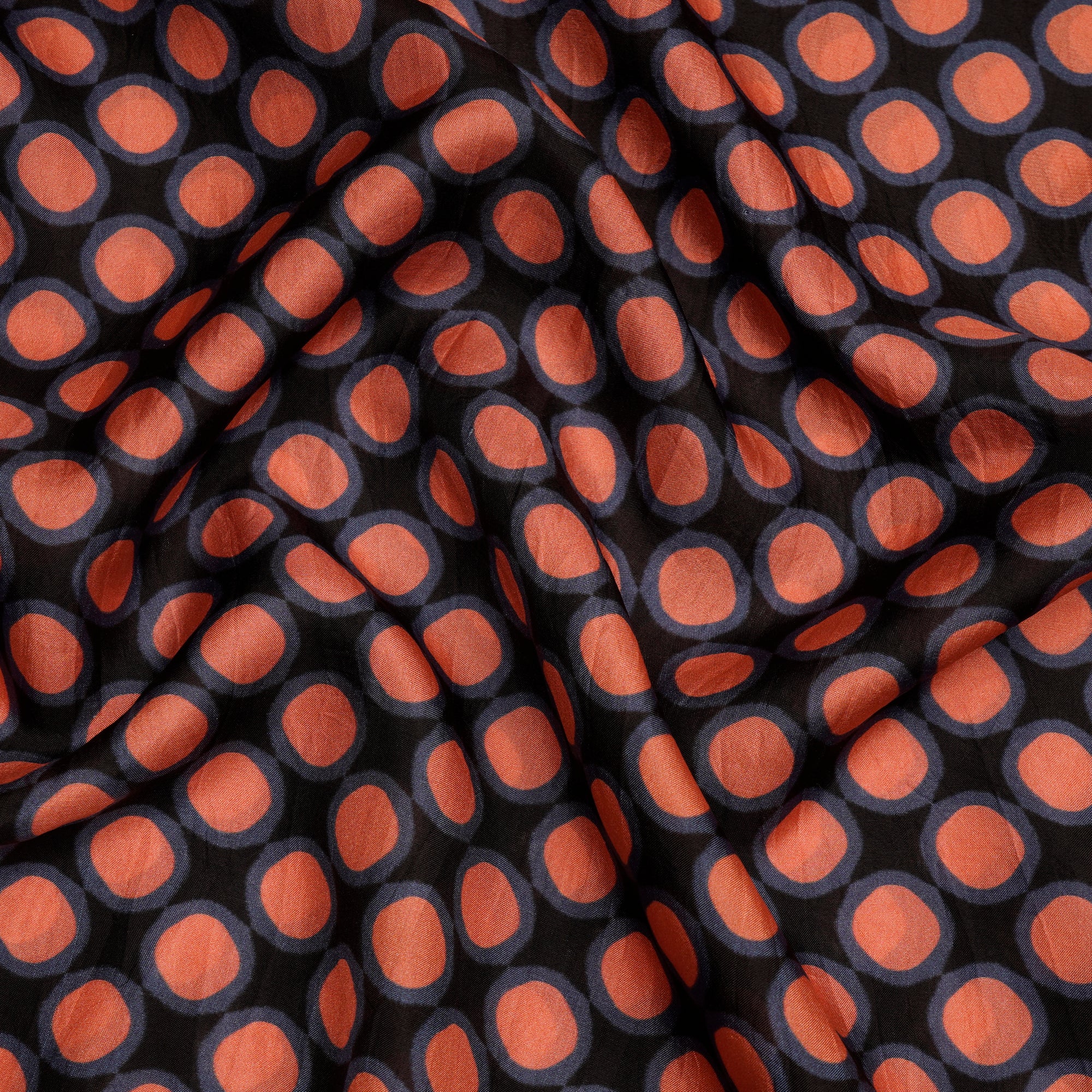 Black-Peach All Over Pattern Digital Print Silk Fabric