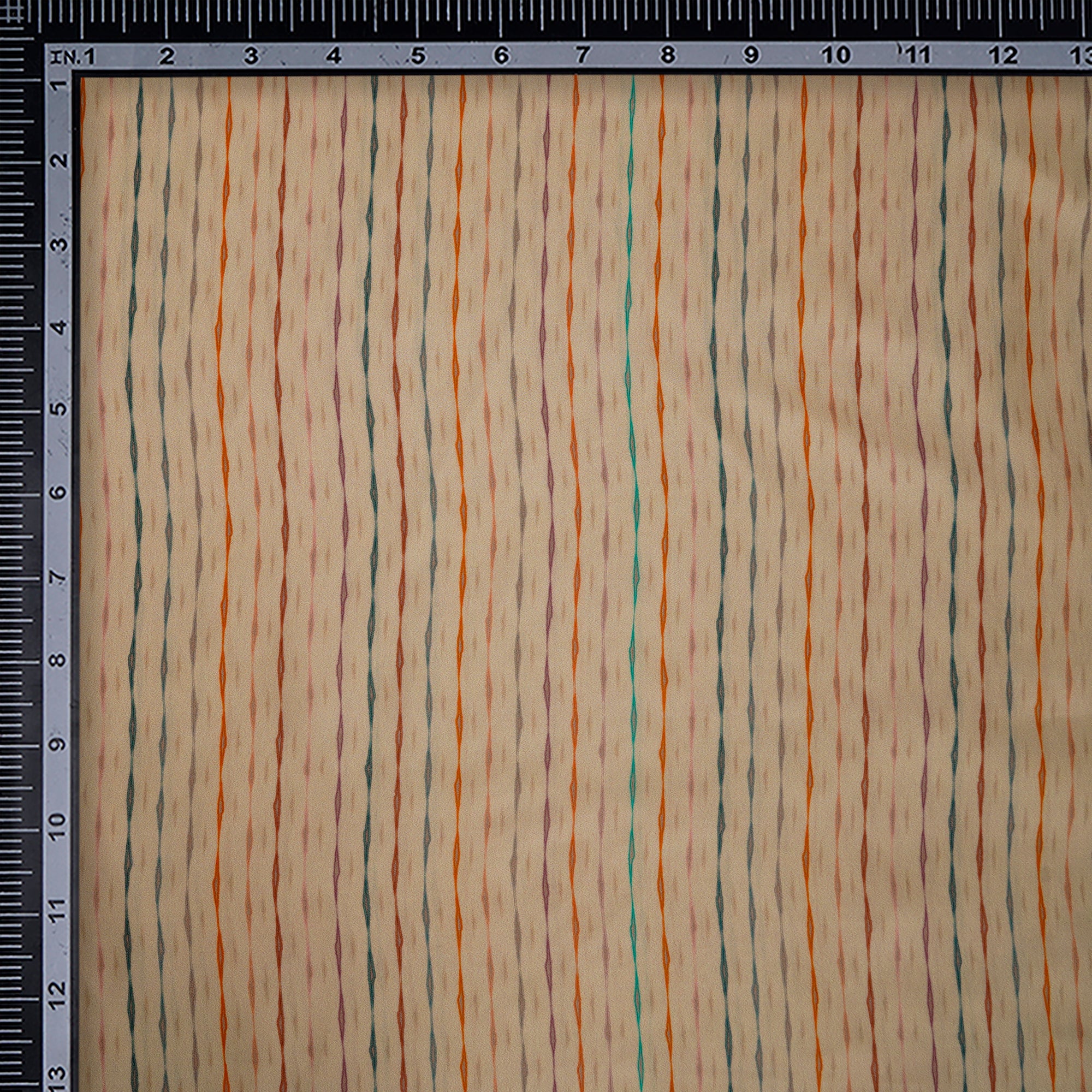 Beige Stripe Pattern Digital Print Habotai Silk Fabric