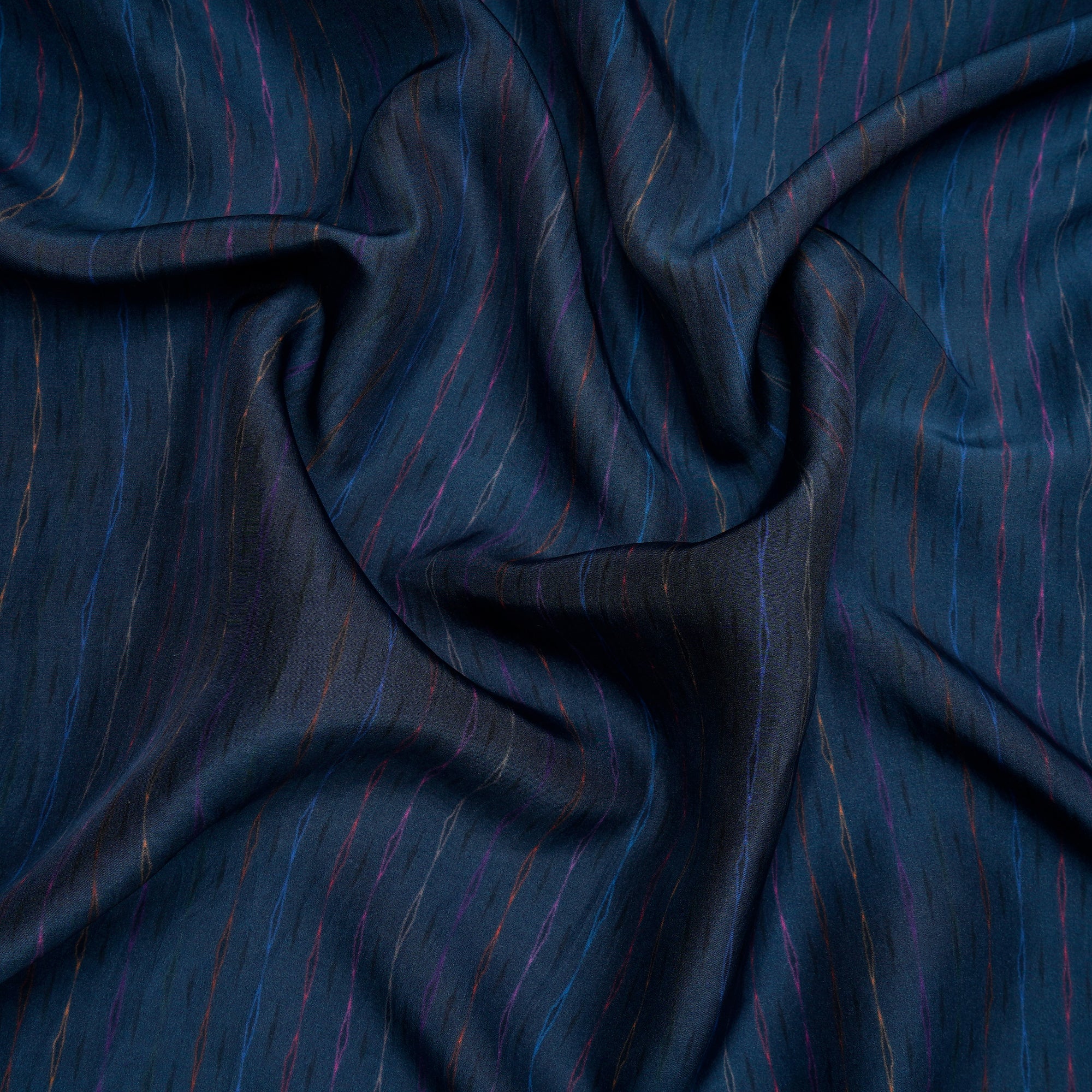 Navy Blue Stripe Pattern Digital Print Habotai Silk Fabric
