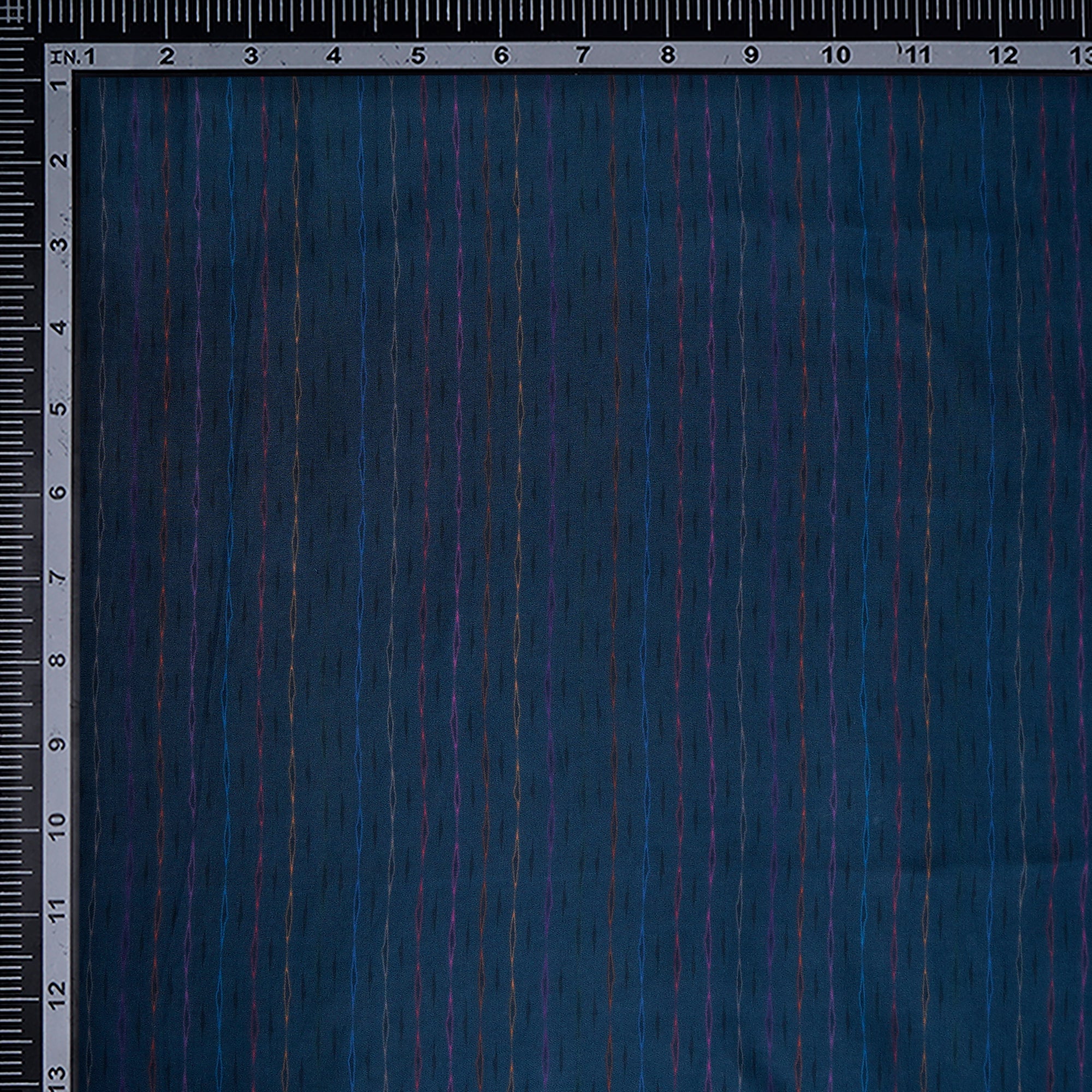 Navy Blue Stripe Pattern Digital Print Habotai Silk Fabric