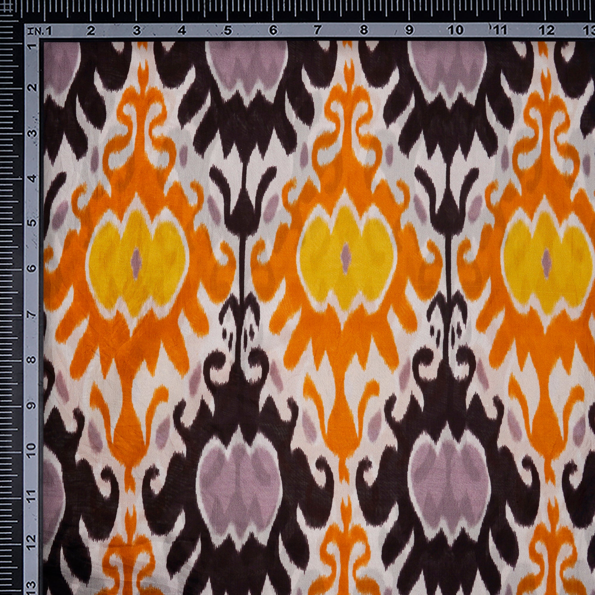 Multi Color Ikat Pattern Digital Print Plain Silk Fabric