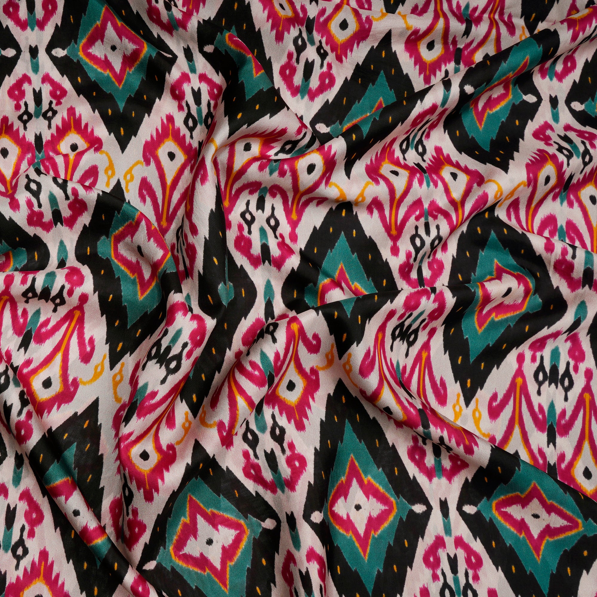 Multi Color Ikat Pattern Digital Print Plain Silk Fabric