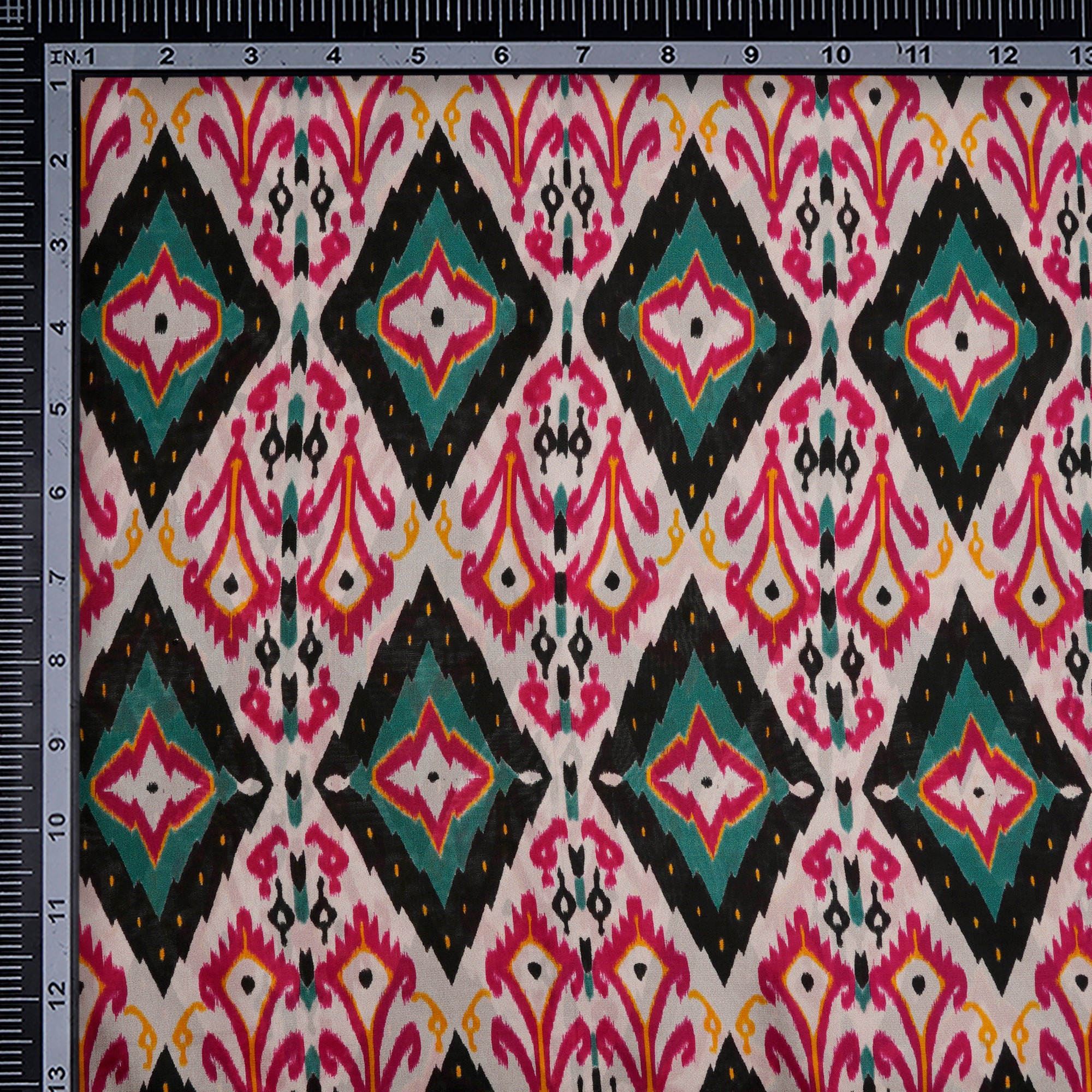 Multi Color Ikat Pattern Digital Print Plain Silk Fabric