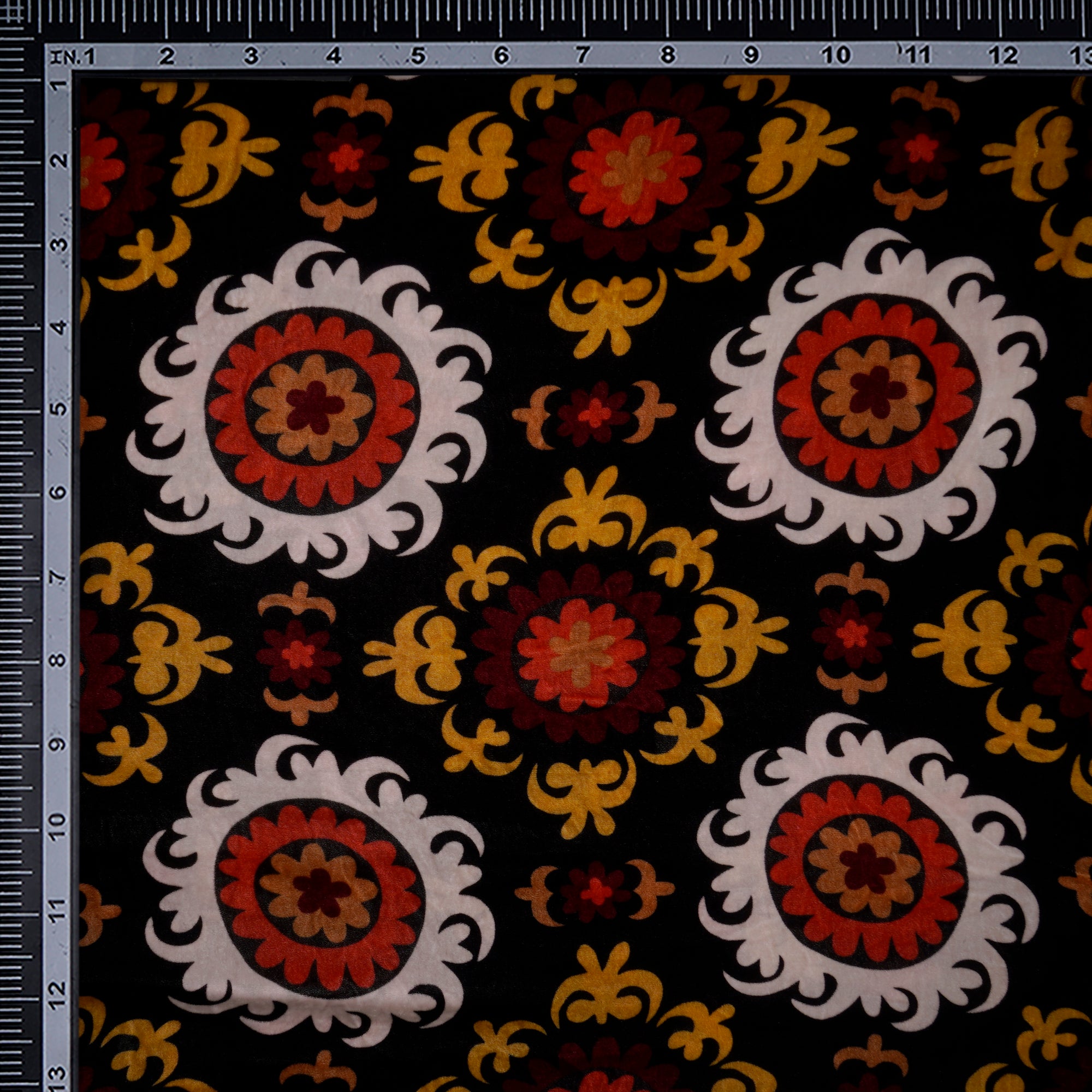 Black Floral Pattern Digital Print Silk Velvet Fabric