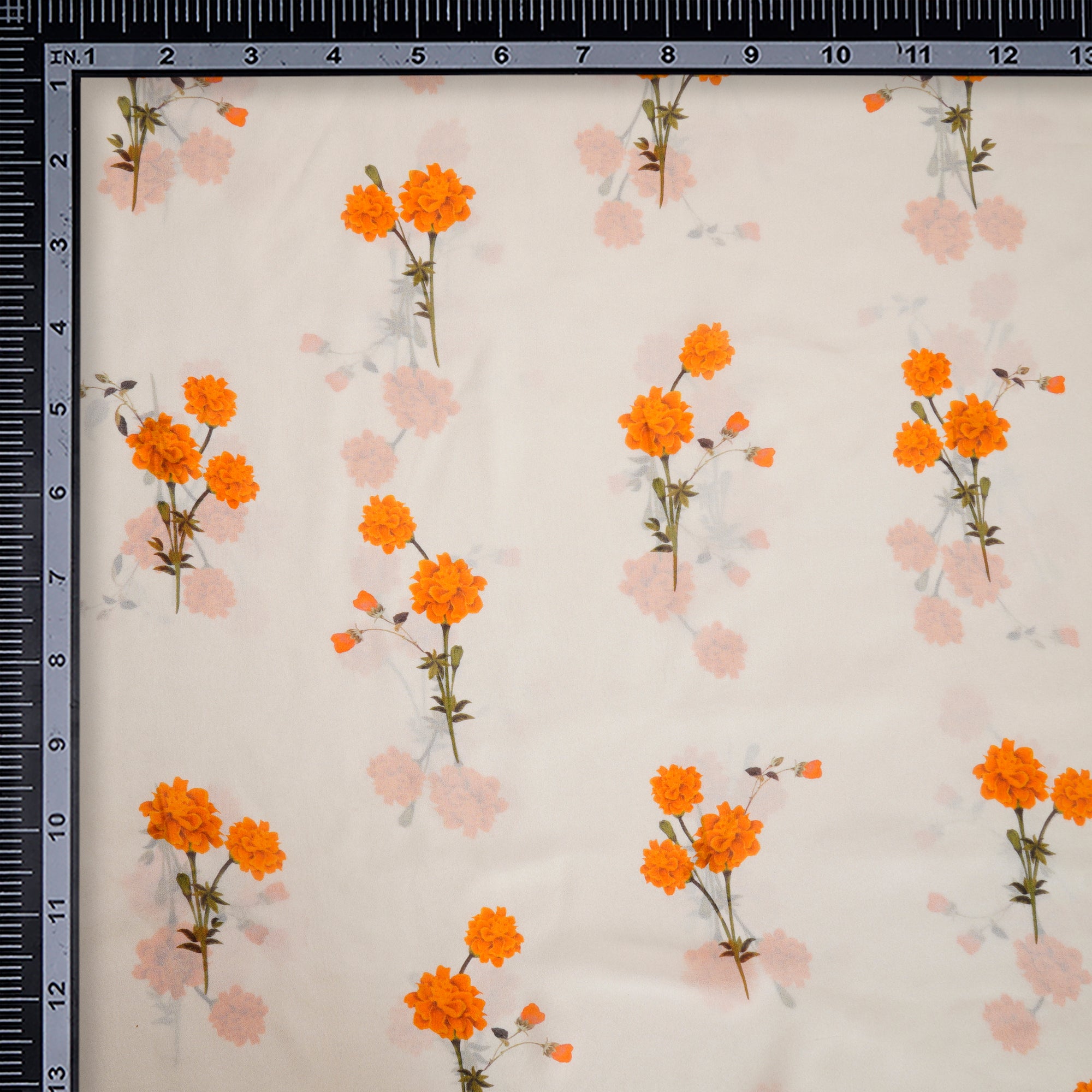 Off-White Floral Pattern Digital Print Silk Fabric