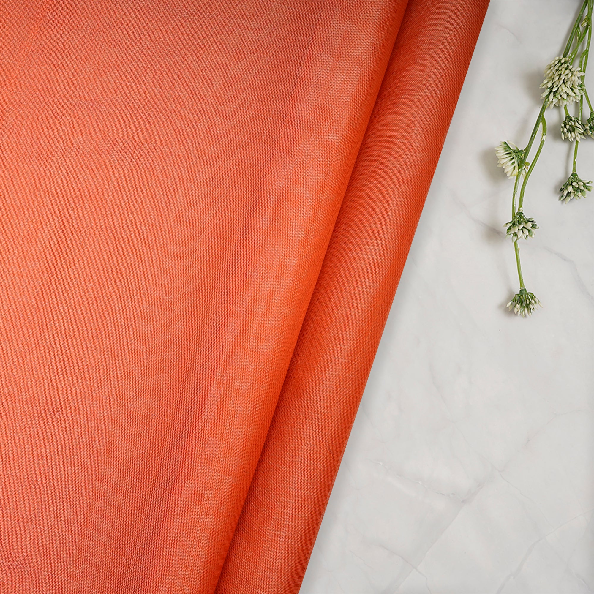 Mahogany Orange Color Pure Organza silk Fabric with Zari Boarde