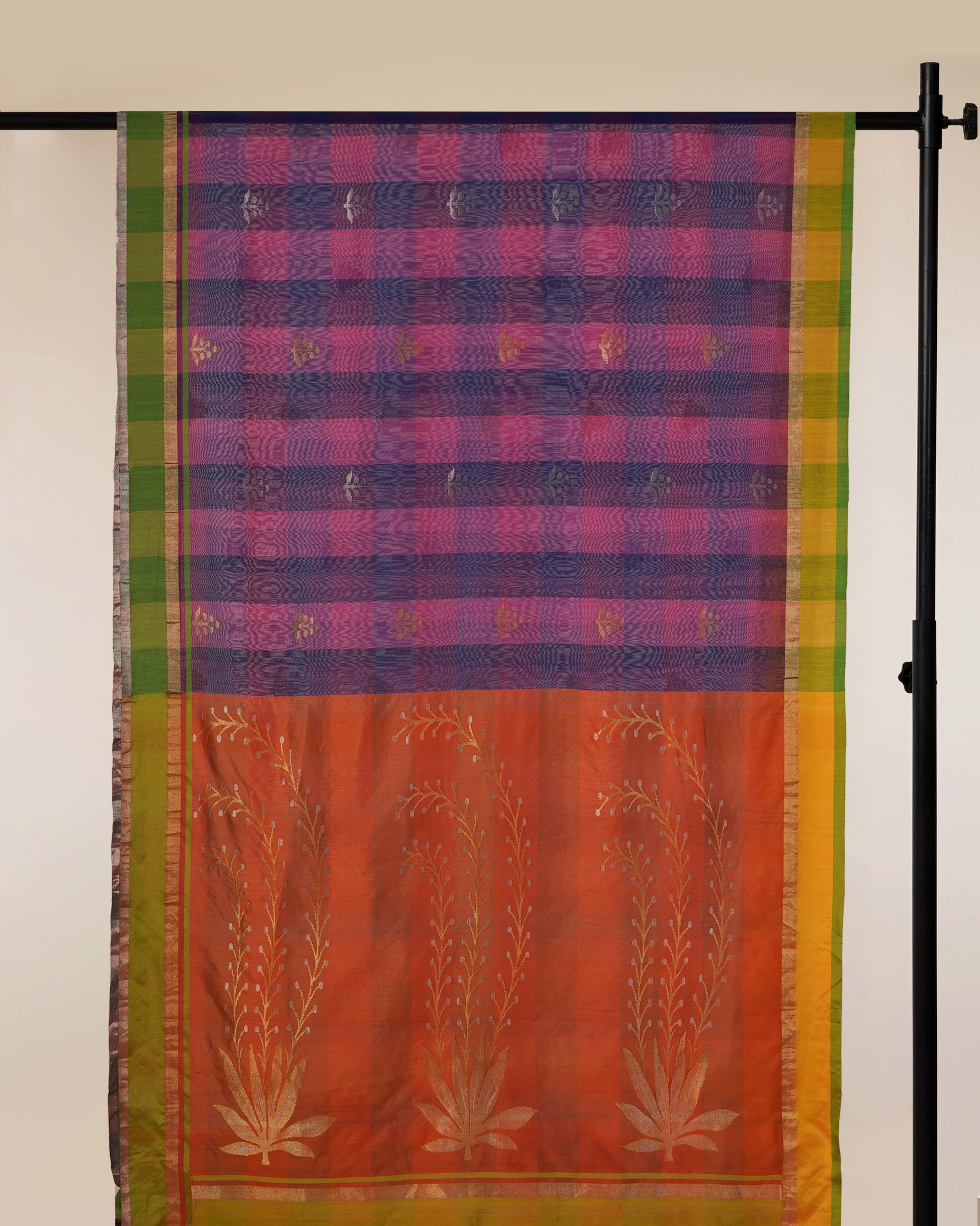 Multi Color Handwoven Chanderi Jacquard Saree with Blouse Piece