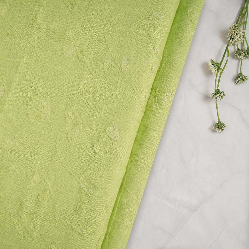 Light Green Color Embroidered Plain Lee Fabric
