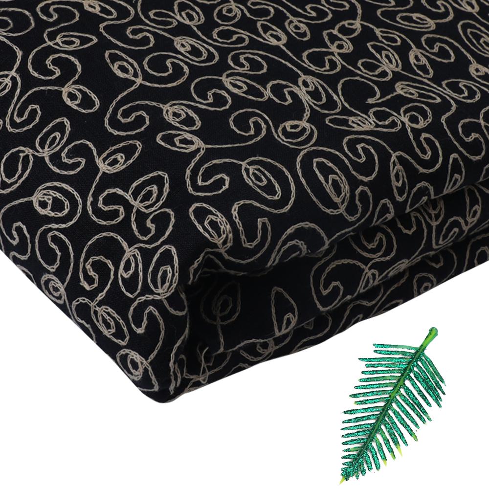 Black Color Embroidered Linen Fabric