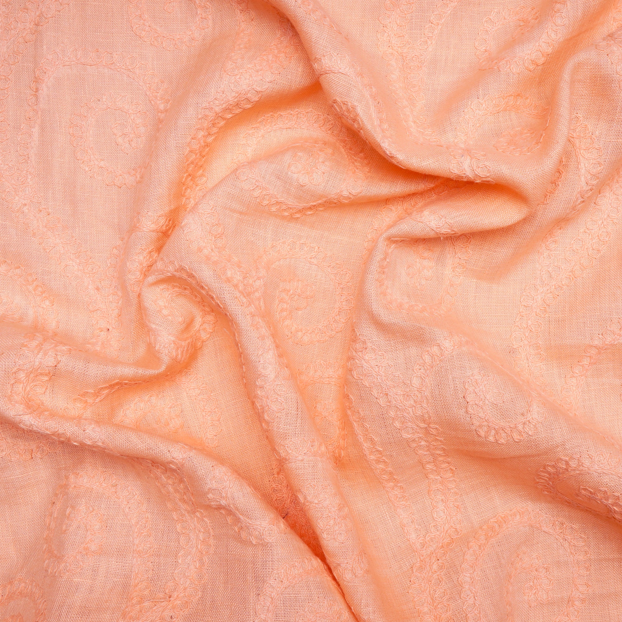 Peachpuff Color Embroidered Cotton Linen Fabric