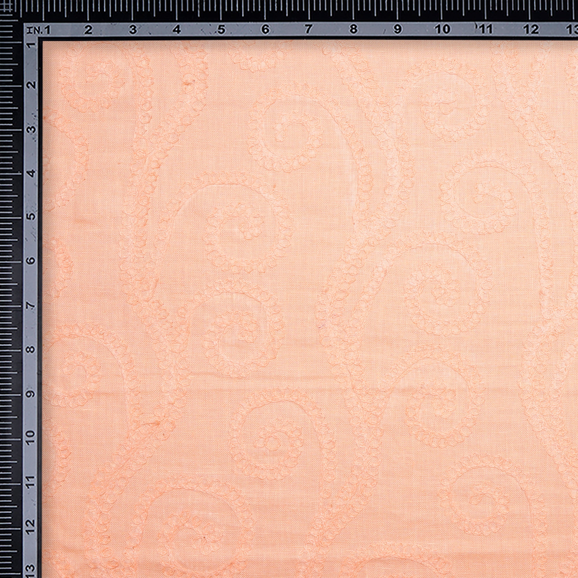 Peachpuff Color Embroidered Cotton Linen Fabric