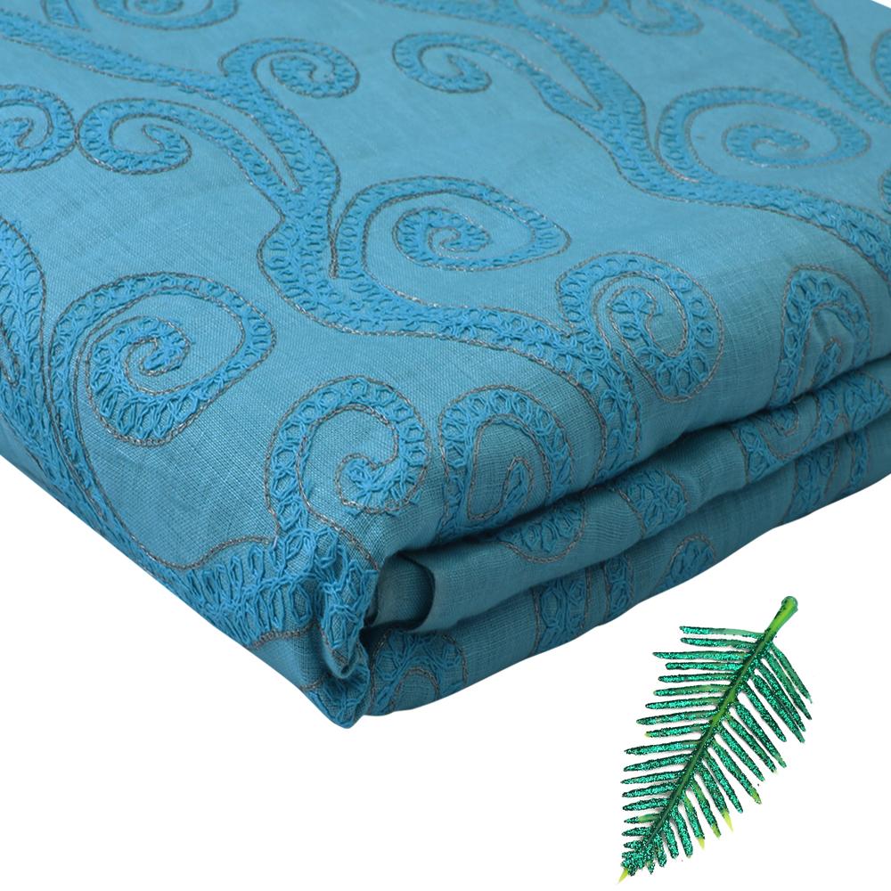 Light Blue Color Embroidered Linen Fabric