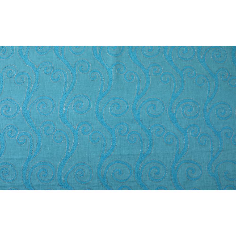 Light Blue Color Embroidered Linen Fabric