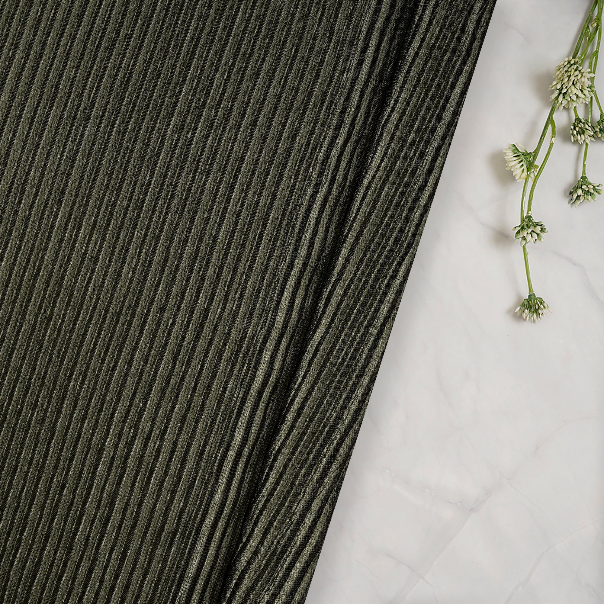 Loden Green Imported Pleated Satin Fabric (60" Width)