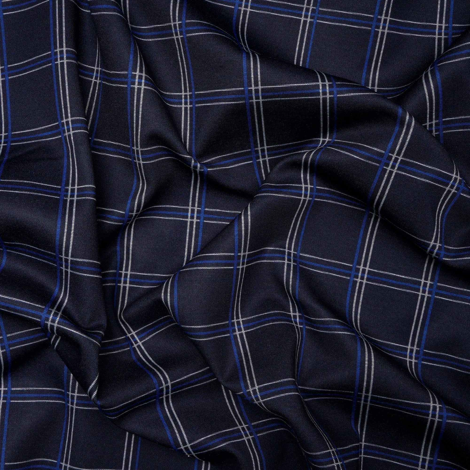 Navy Blue Check Pattern Premium Men's Collection Printed Stretch Roma Fabric (60" Width)