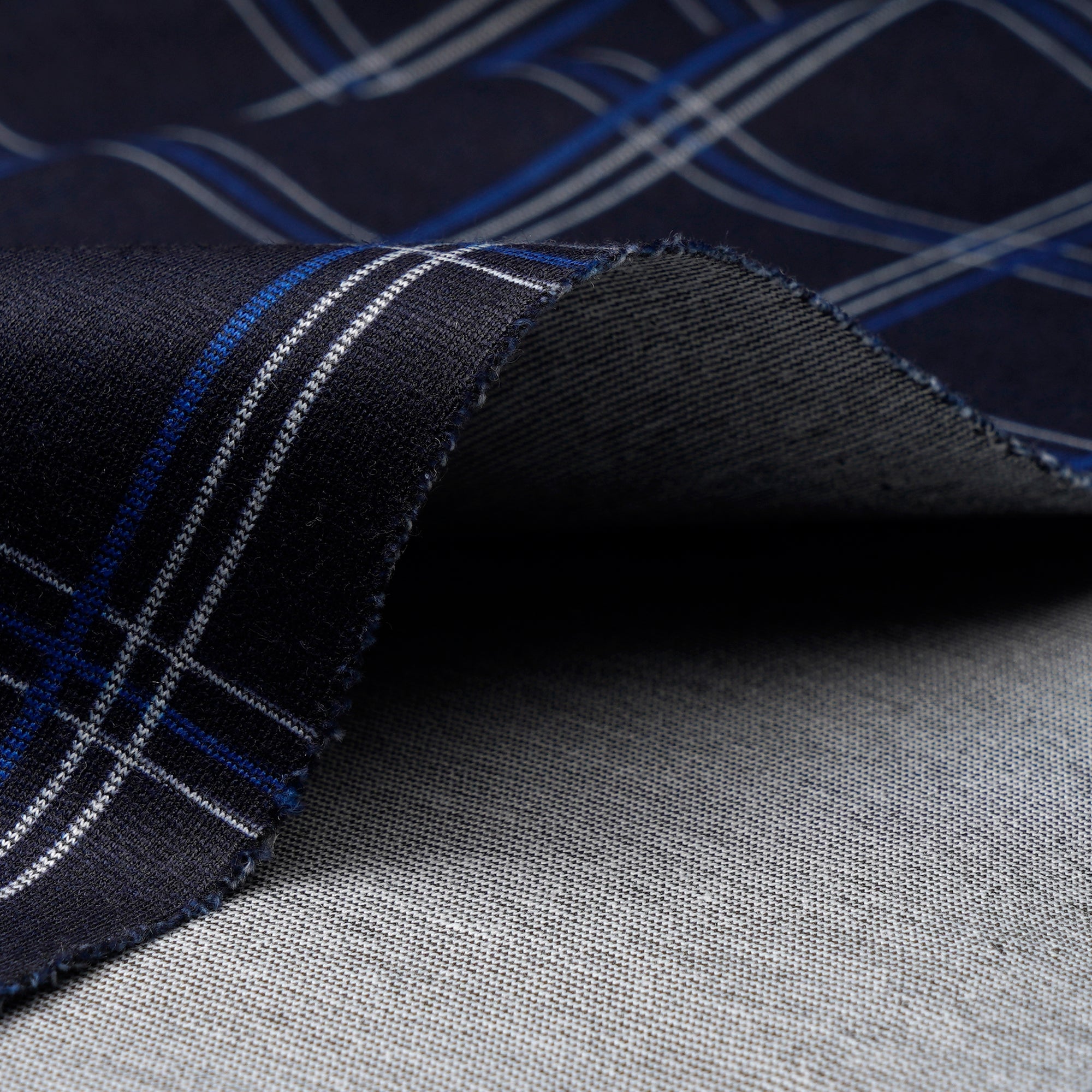 Navy Blue Check Pattern Premium Men's Collection Printed Stretch Roma Fabric (60" Width)