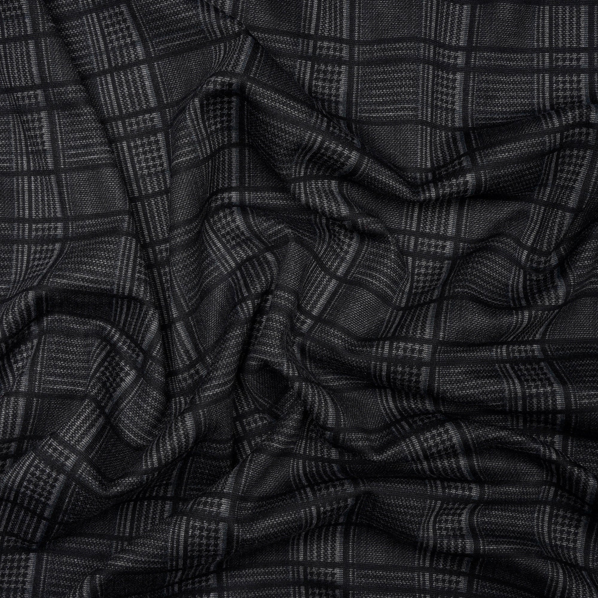 Grey-Black Check Pattern Premium Men's Collection Printed Stretch Roma Fabric (60" Width)