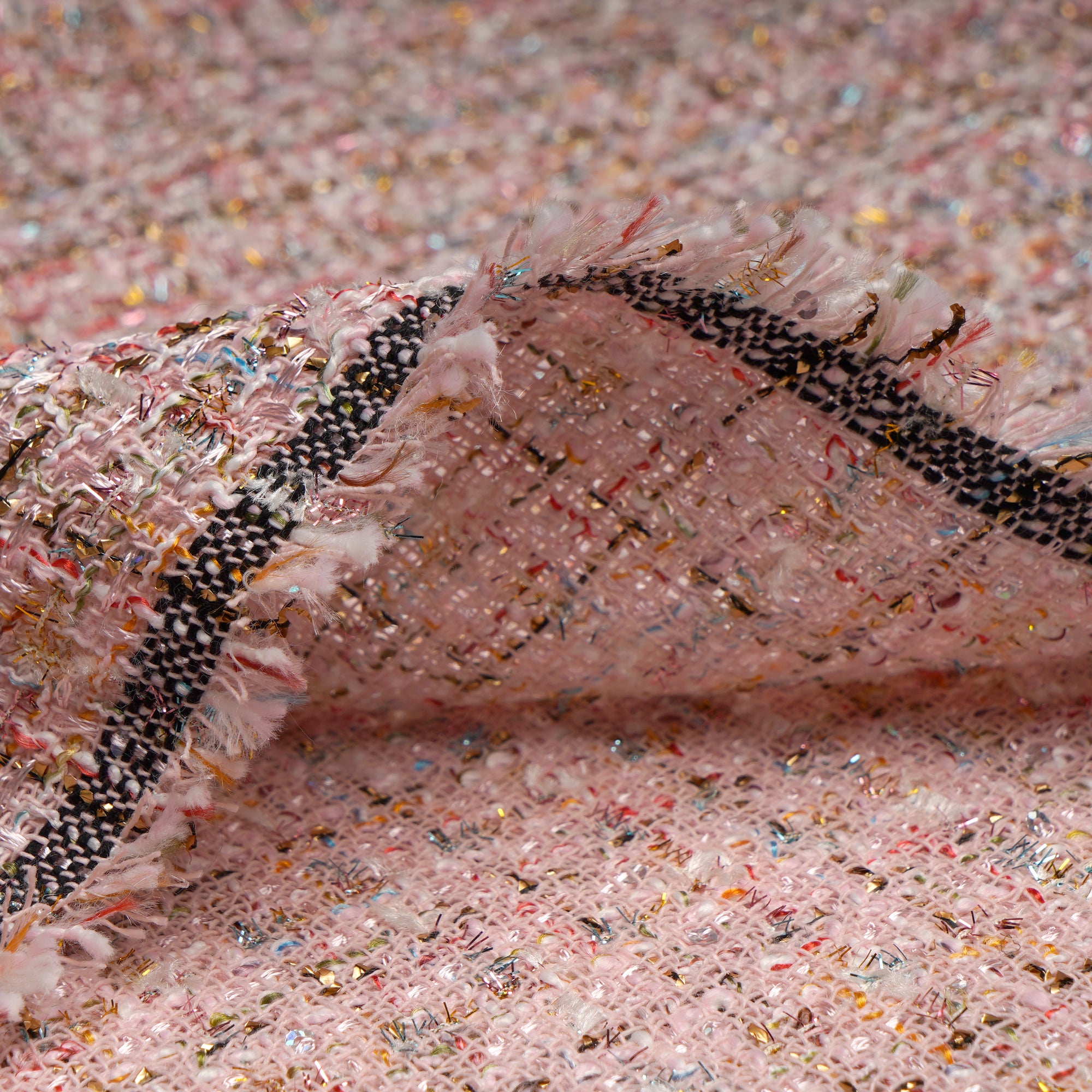 Baby Pink Premium Metallic Tweed Fabric (60" Width)