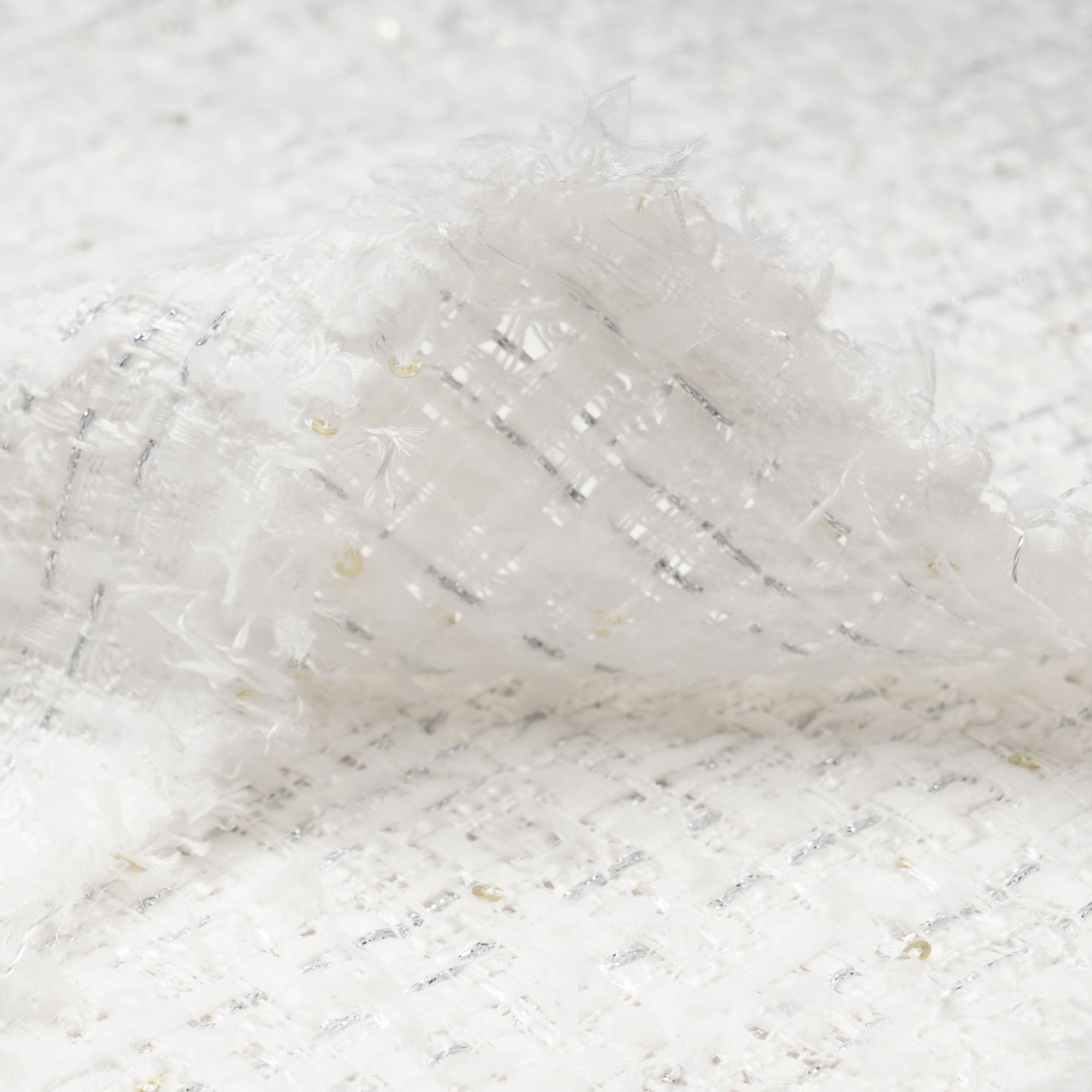 White-Silver Premium Sequins Metallic Tweed Fabric (60" Width)