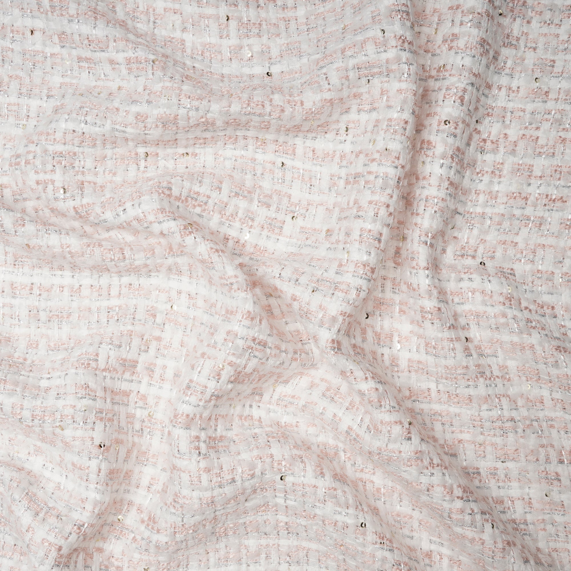White-pink Premium Sequins Metallic Tweed Fabric (60" Width)