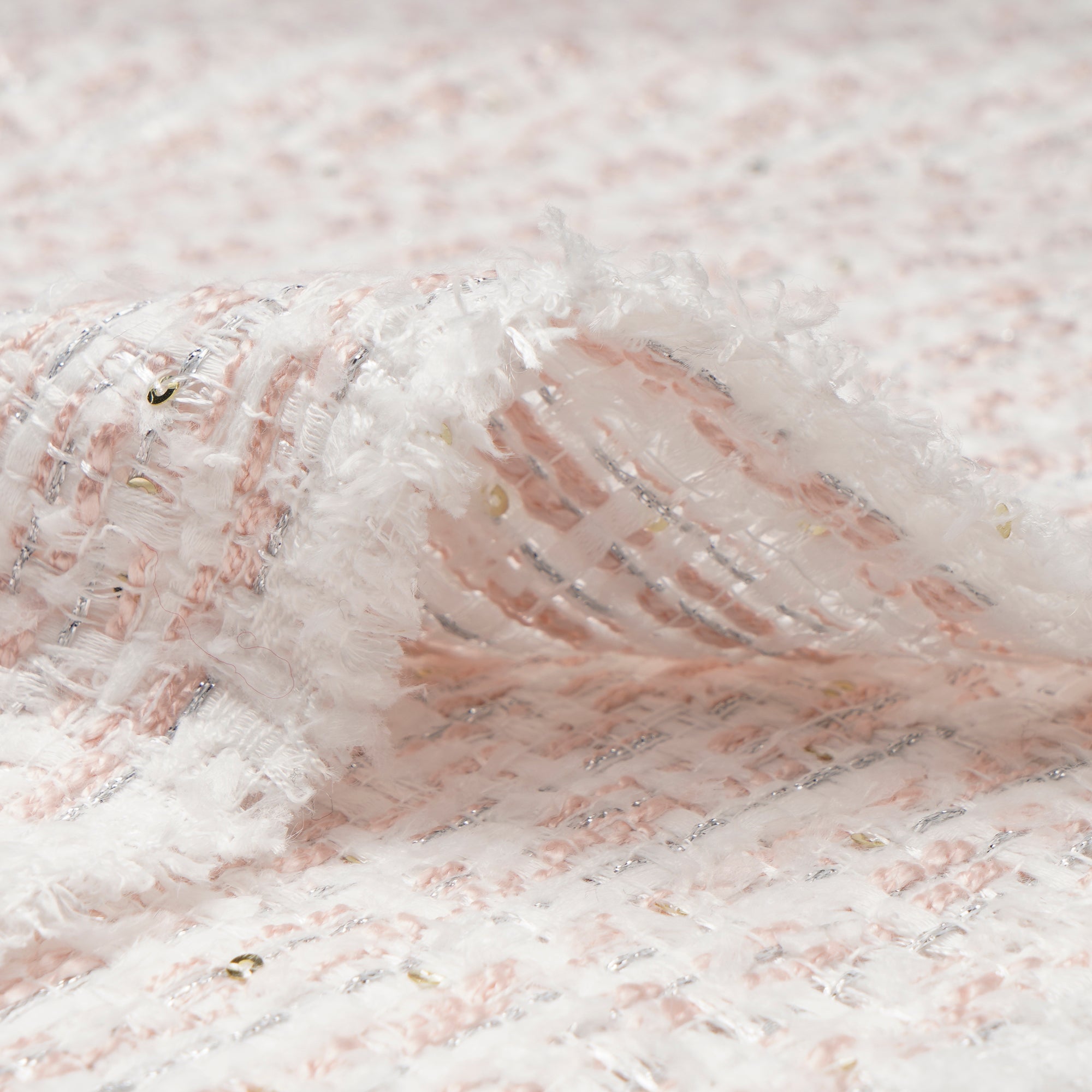 White-pink Premium Sequins Metallic Tweed Fabric (60" Width)