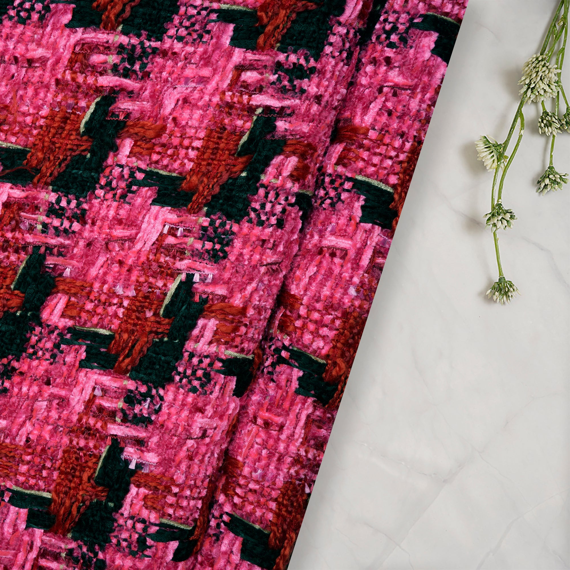 Pink-Red Premium Tweed Fabric (60" Width)