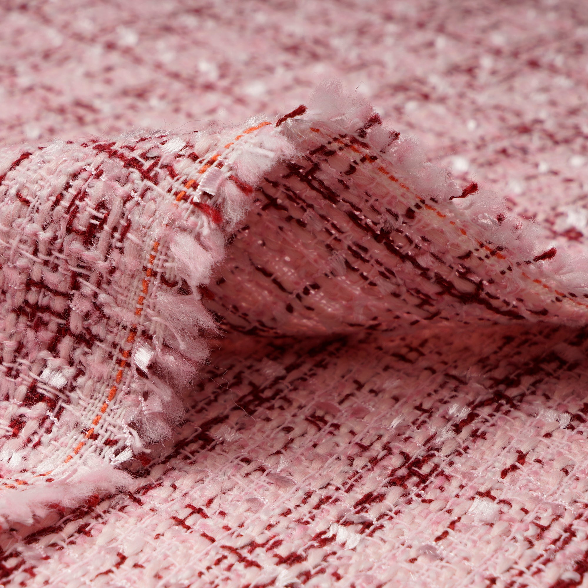 Light Pink-Red Premium Metallic Tweed Fabric (60" Width)