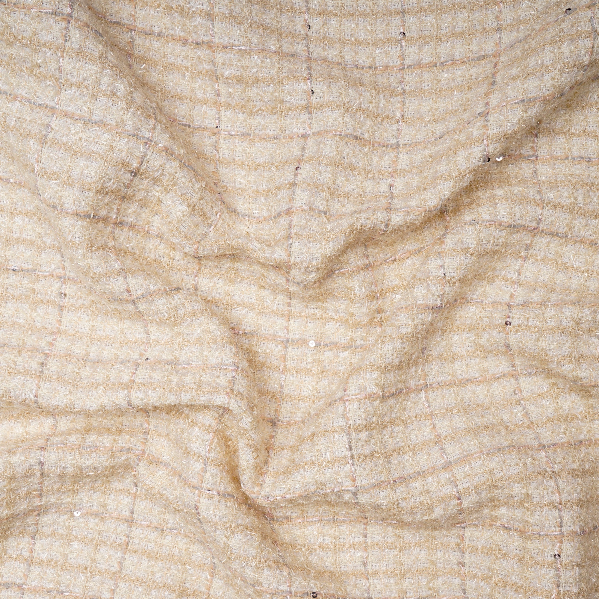 Cream Premium Sequins Metallic Tweed Fabric (60" Width)