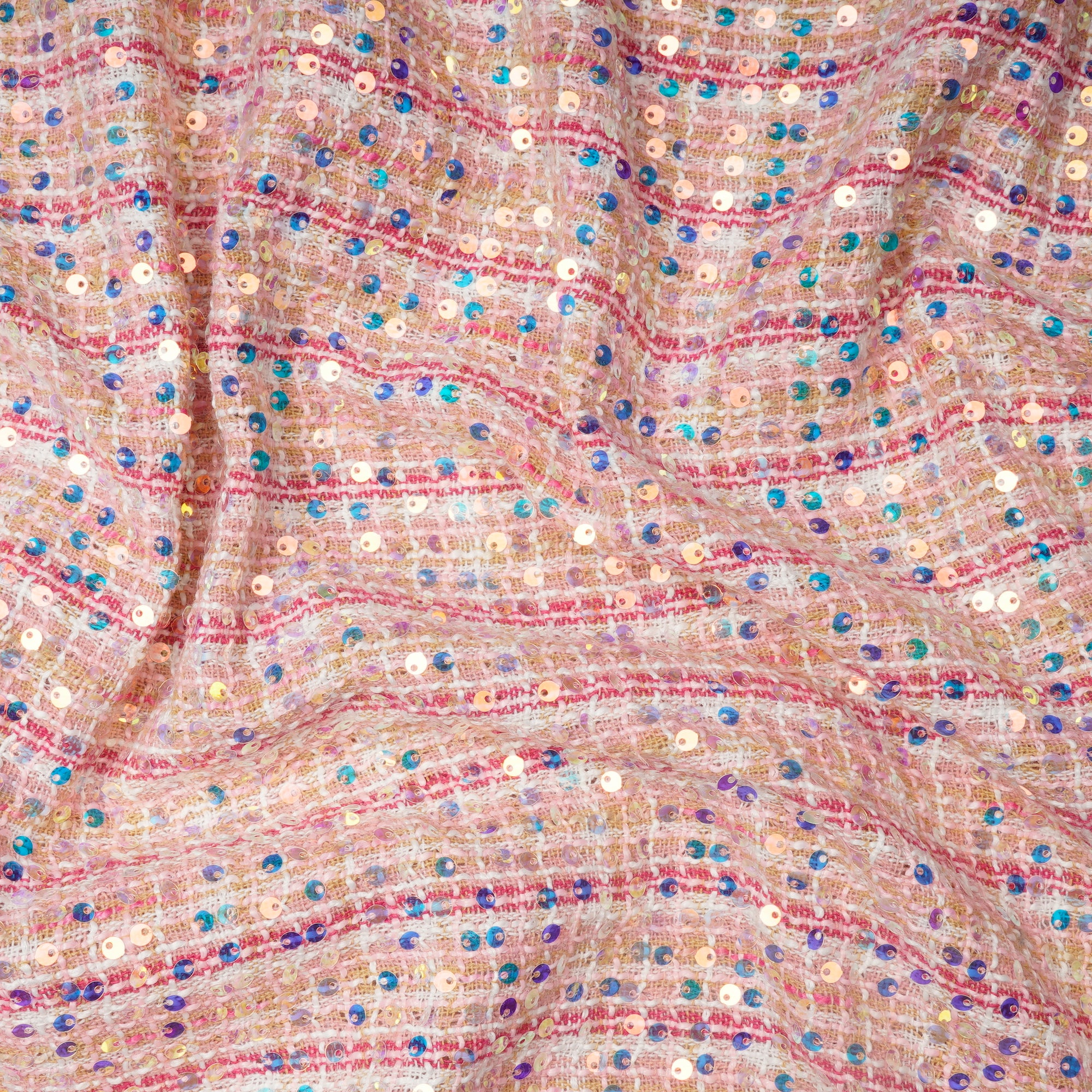 Light Pink Premium Sequins Tweed Fabric (60" Width)