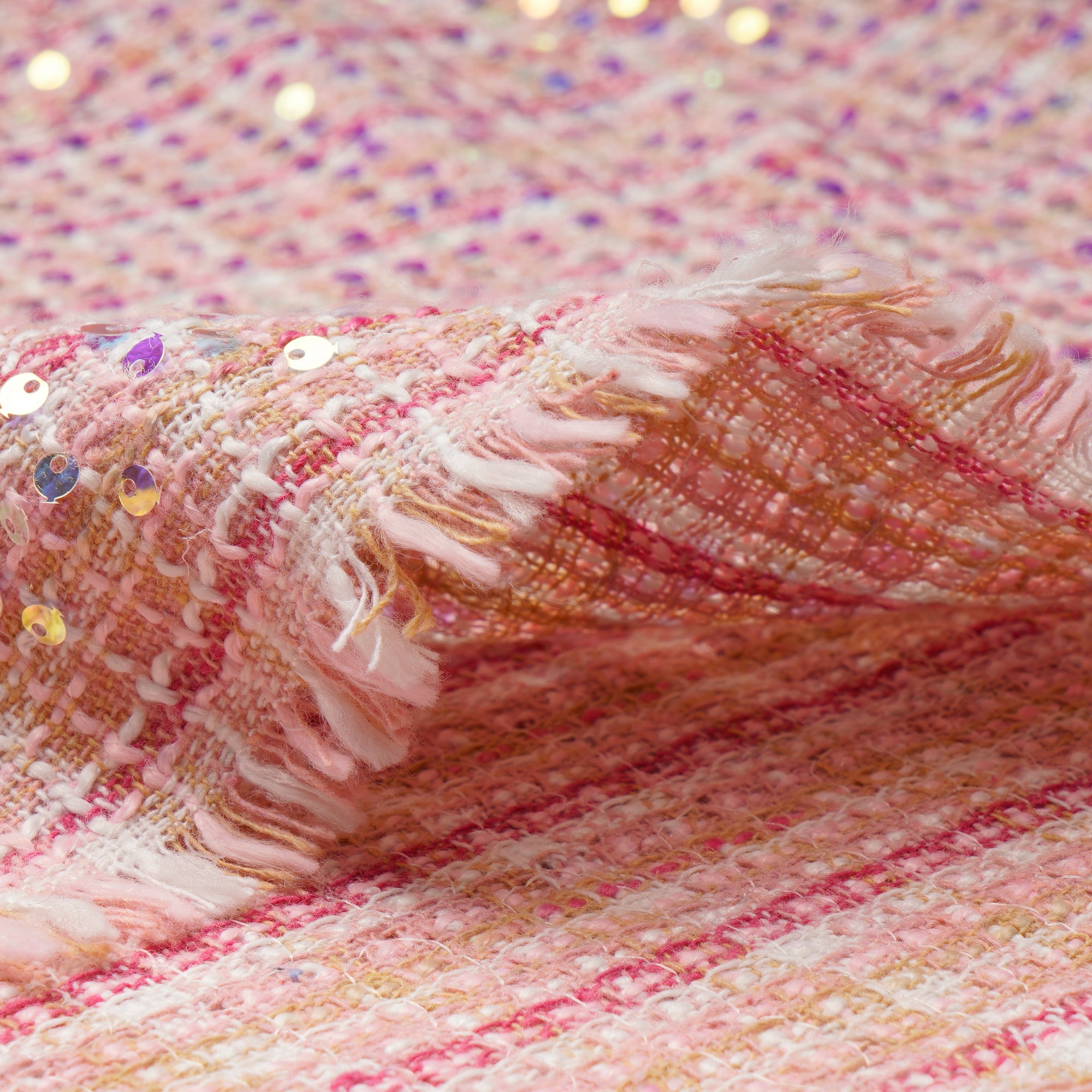 Light Pink Premium Sequins Tweed Fabric (60" Width)