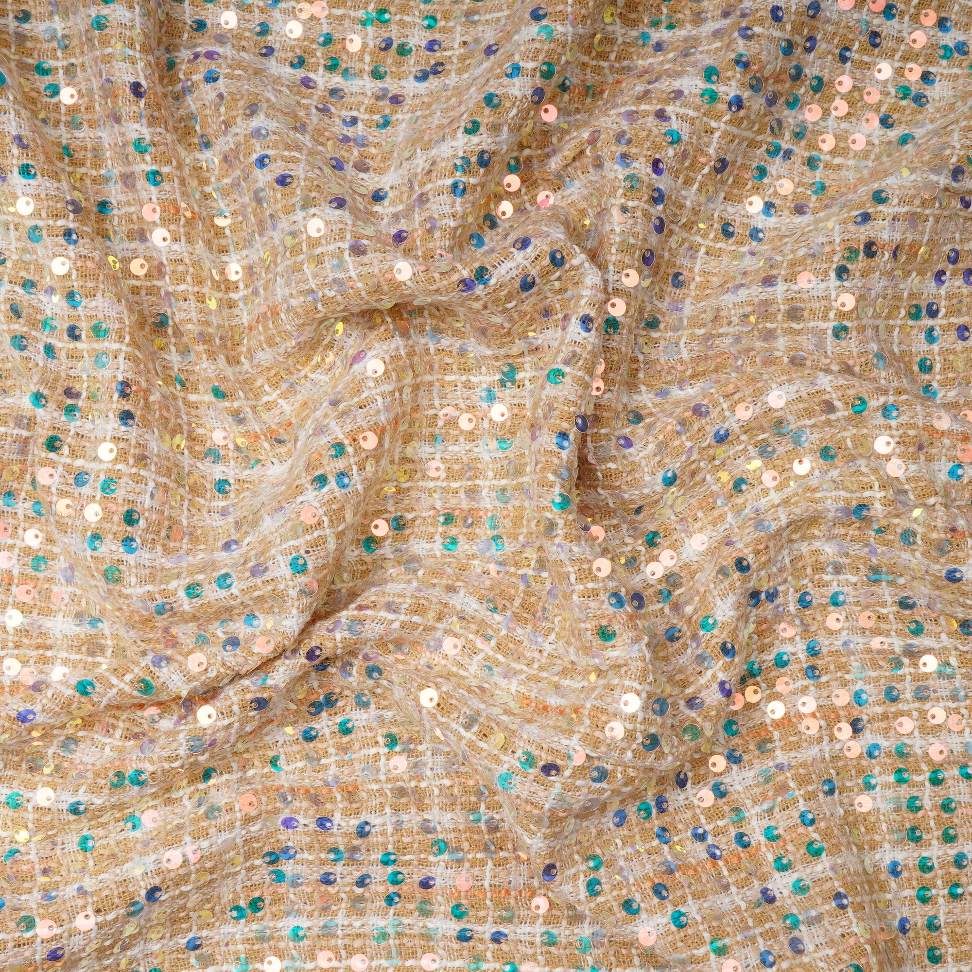 Beige Premium Sequins Tweed Fabric (60" Width)
