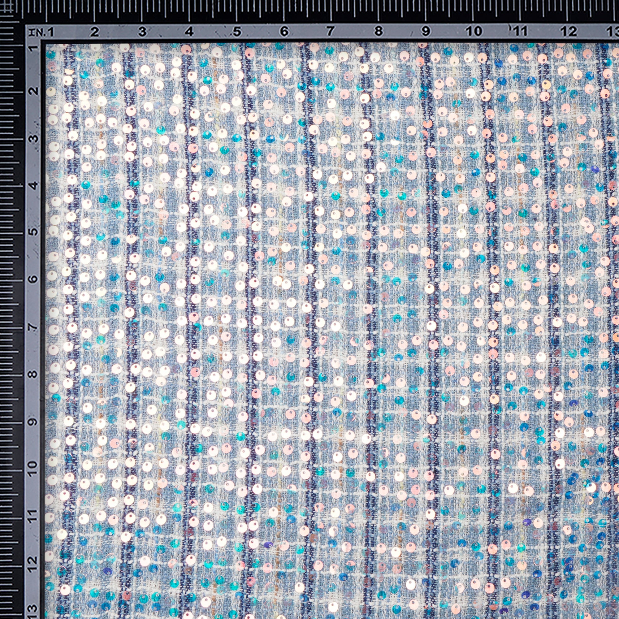 Ice Blue Premium Sequins Tweed Fabric (60" Width)