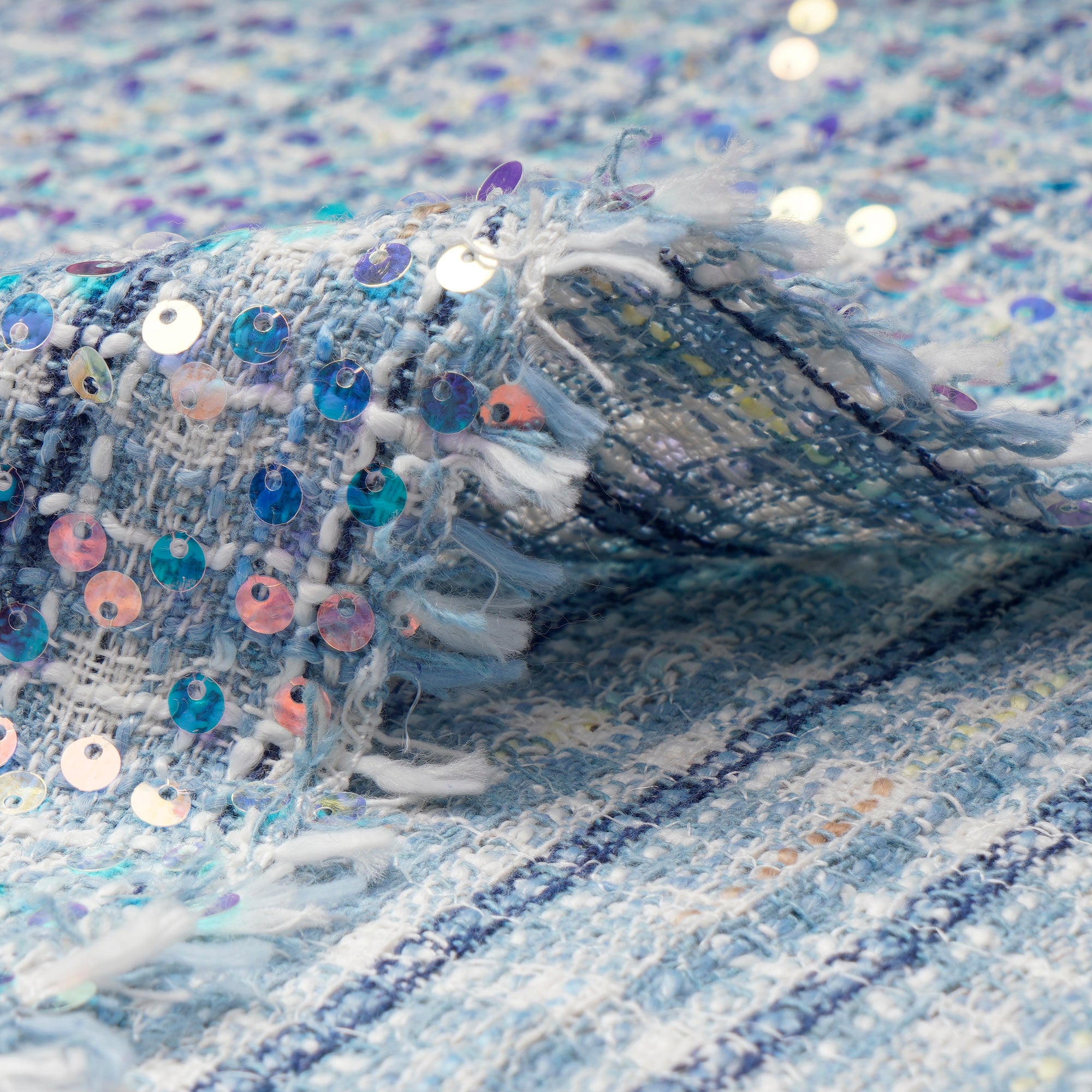 Ice Blue Premium Sequins Tweed Fabric (60" Width)