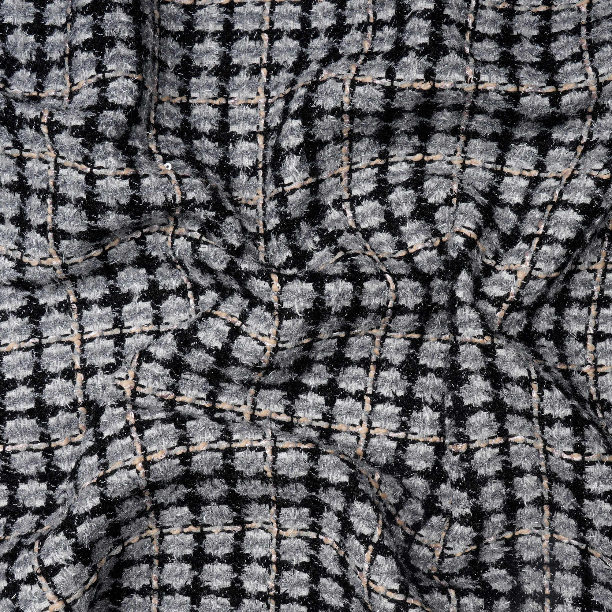 Black-Grey Premium Sequins Metallic Tweed Fabric (60" Width)