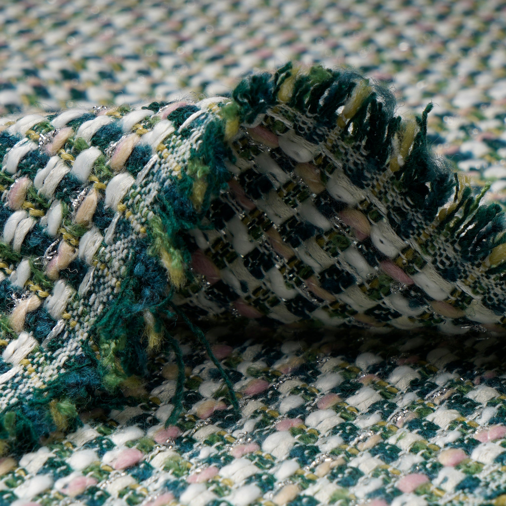 Green Premium Metallic Tweed Fabric (60" Width)