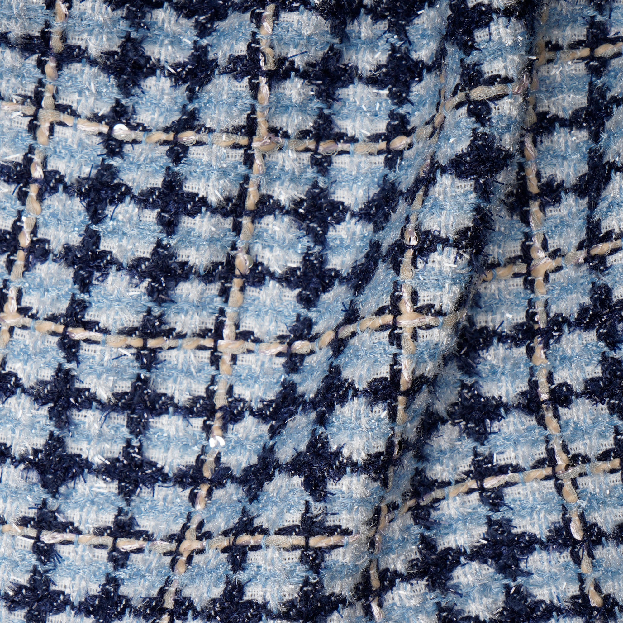 Dark-Light Blue Premium Sequins Metallic Tweed Fabric (60" Width)