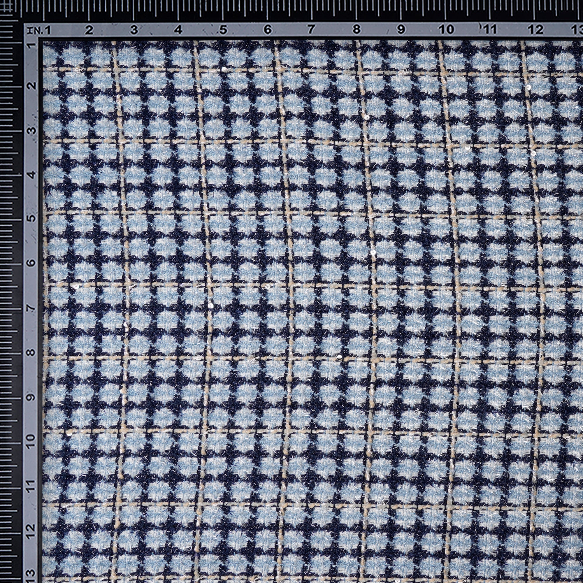 Dark-Light Blue Premium Sequins Metallic Tweed Fabric (60" Width)