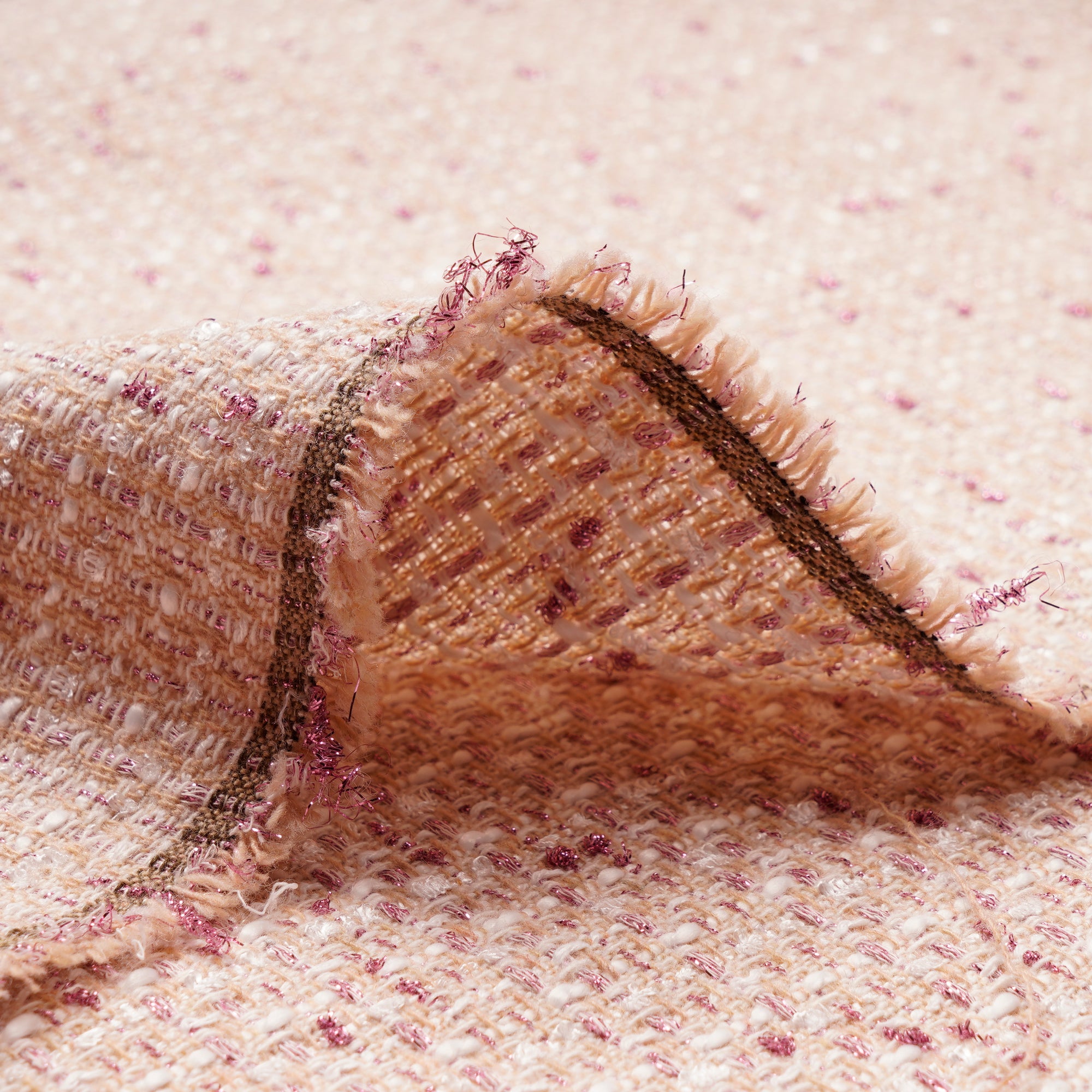 Beige-Pink Premium Metallic Tweed Fabric (60" Width)