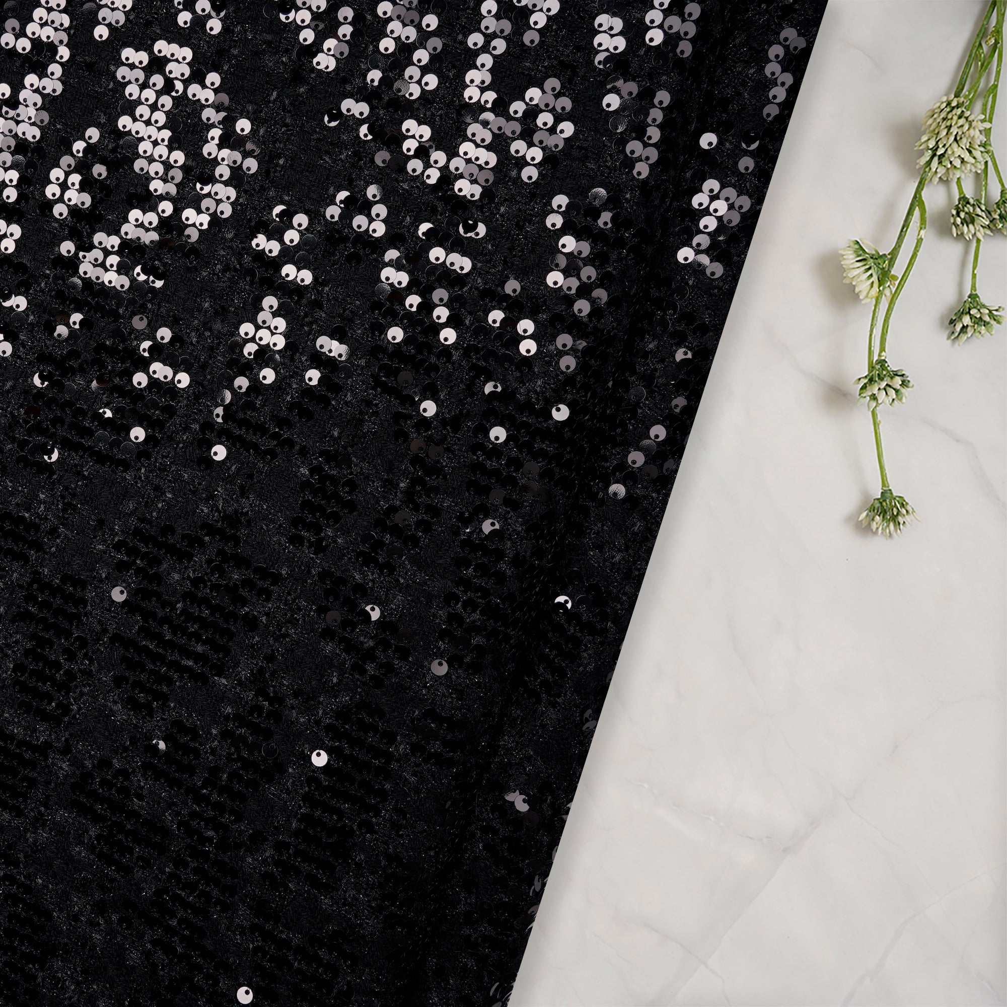 Black Premium Sequins Tweed Fabric (60" Width)