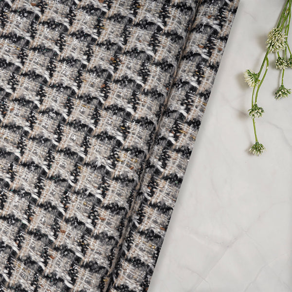 Black-Grey Premium Metallic Tweed Fabric (60