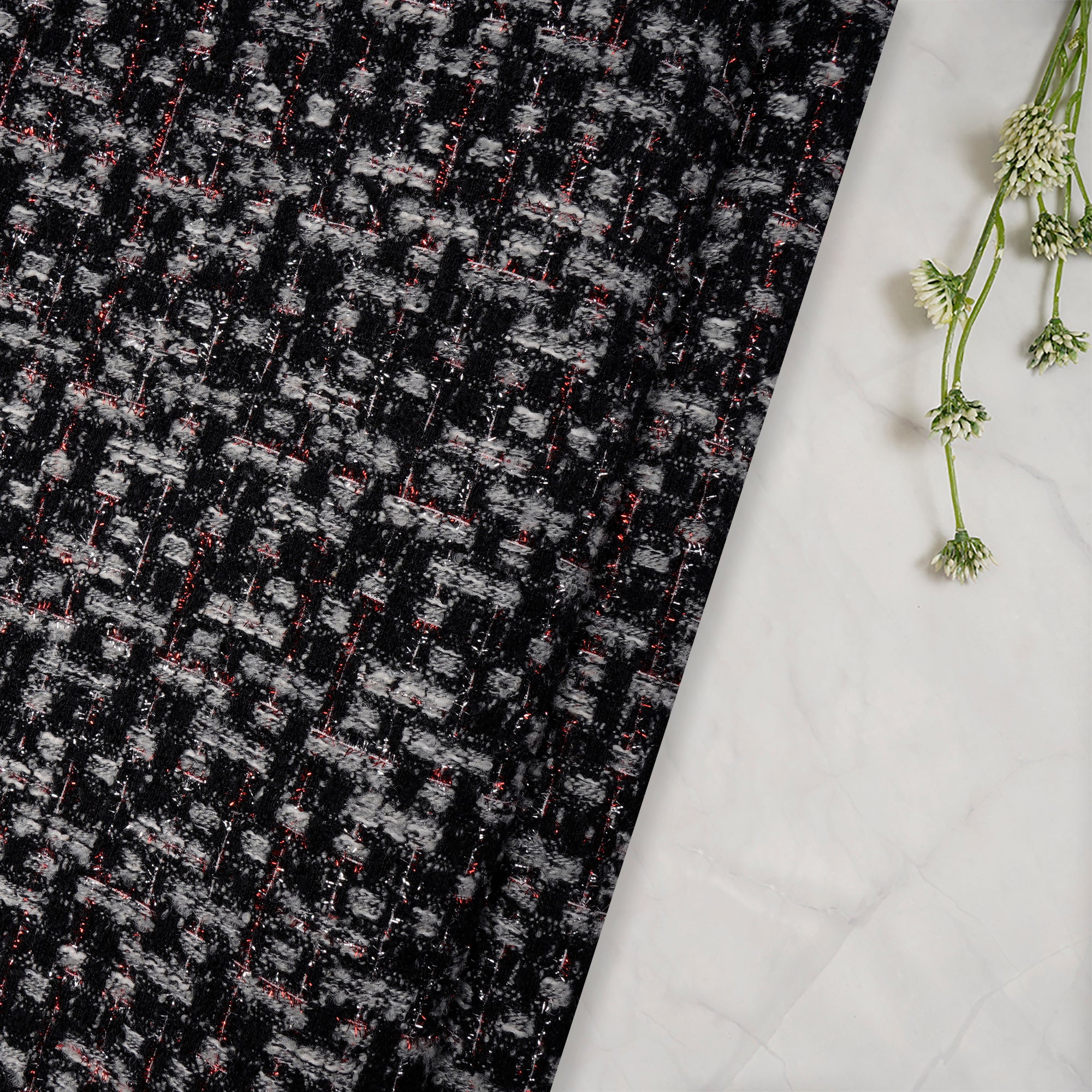 Black Premium Shimmer Metallic Tweed Fabric (60" Width)