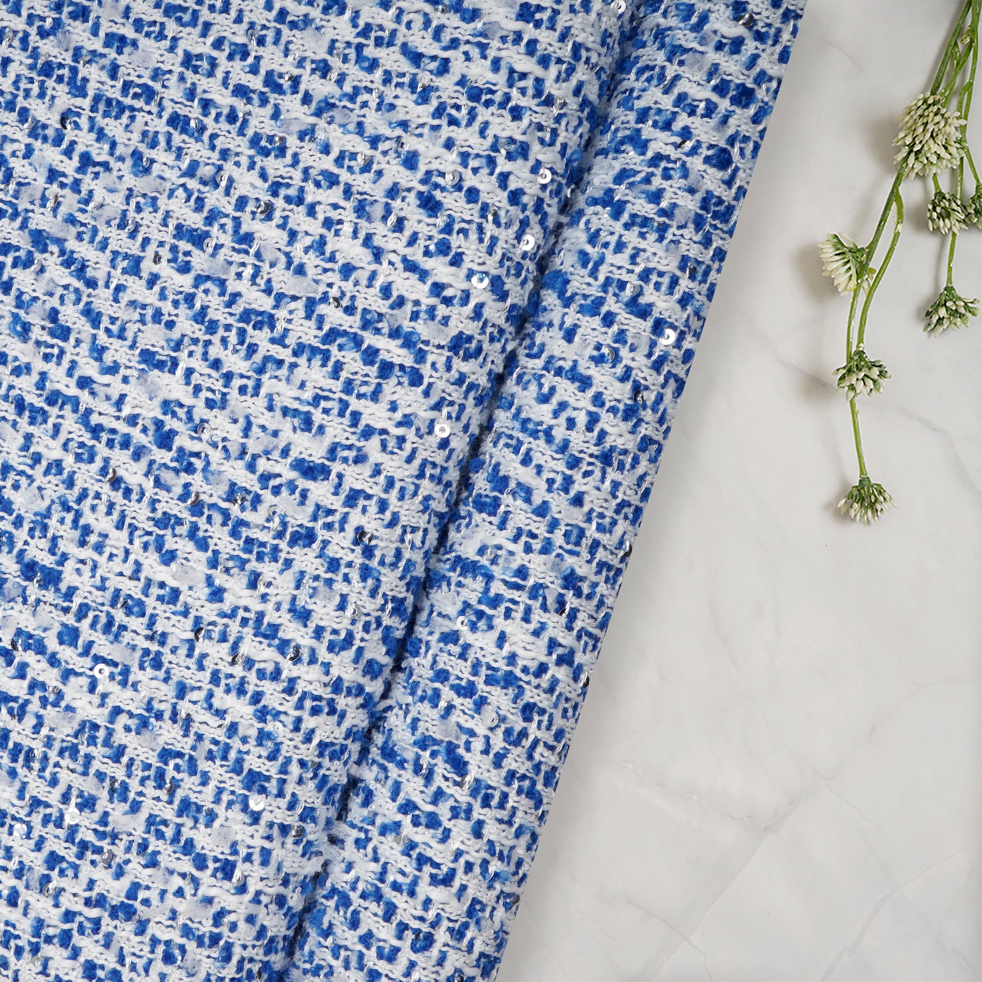 Blue Premium Sequins Tweed Fabric (60" Width)