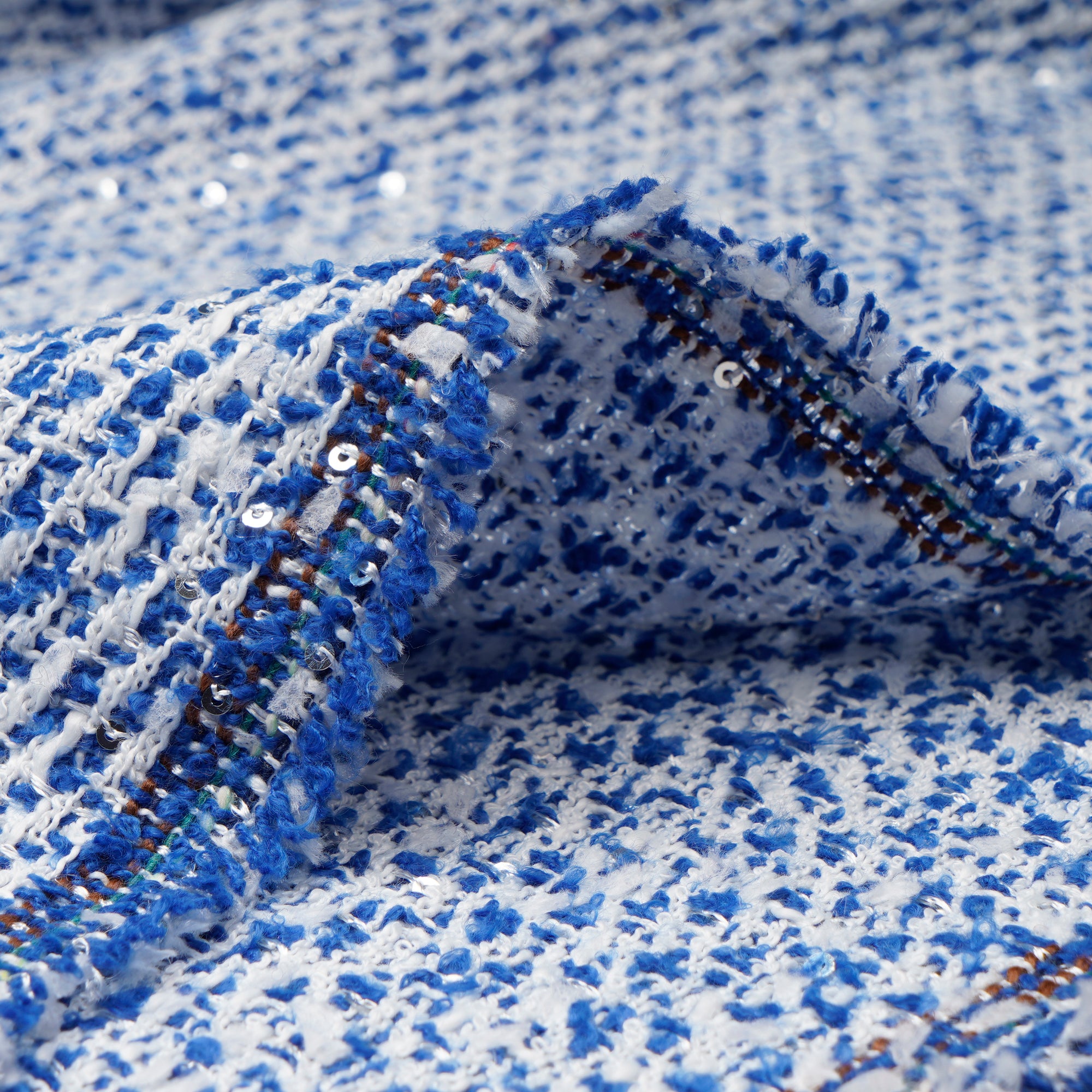 Blue Premium Sequins Tweed Fabric (60" Width)