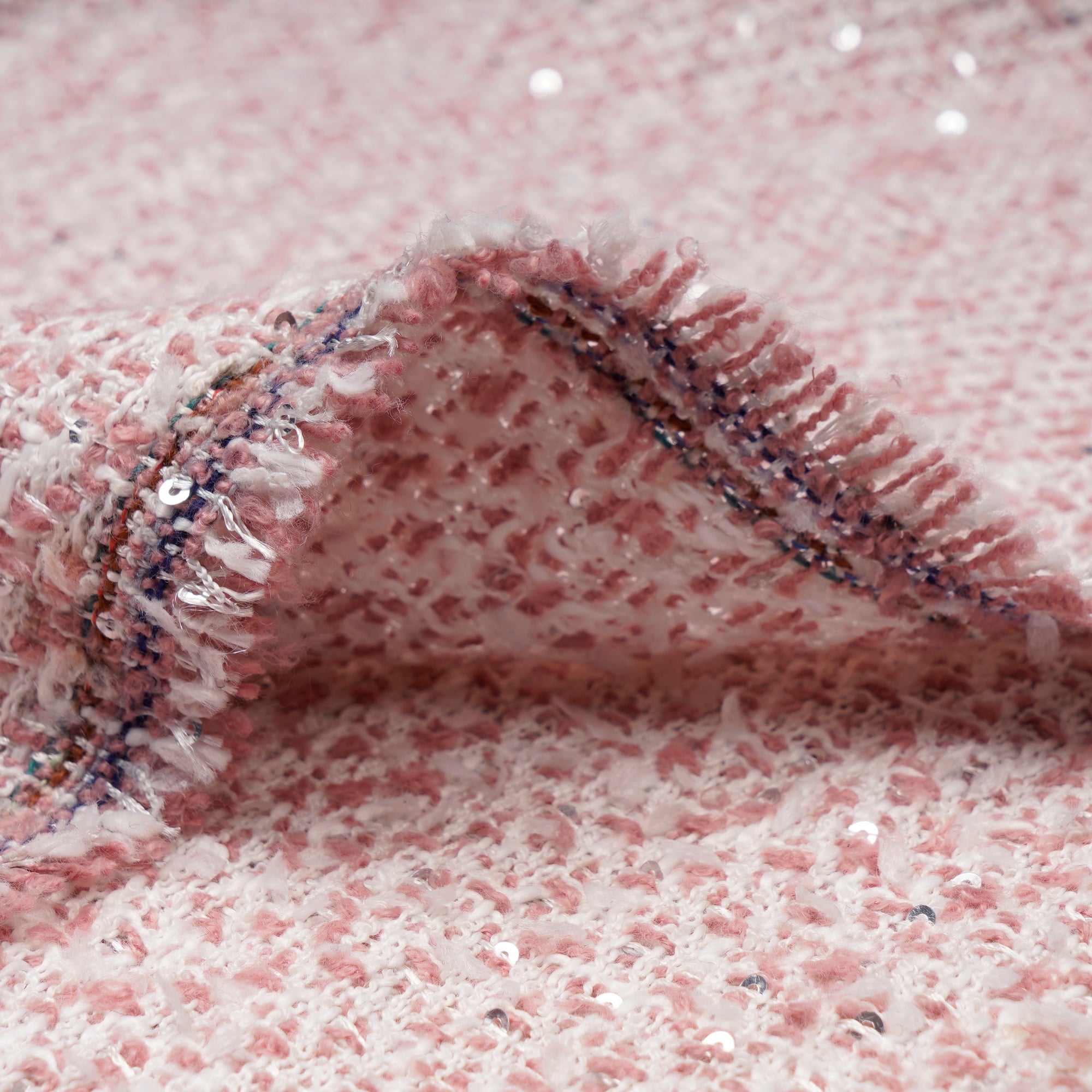 Peach Premium Sequins Tweed Fabric (60" Width)