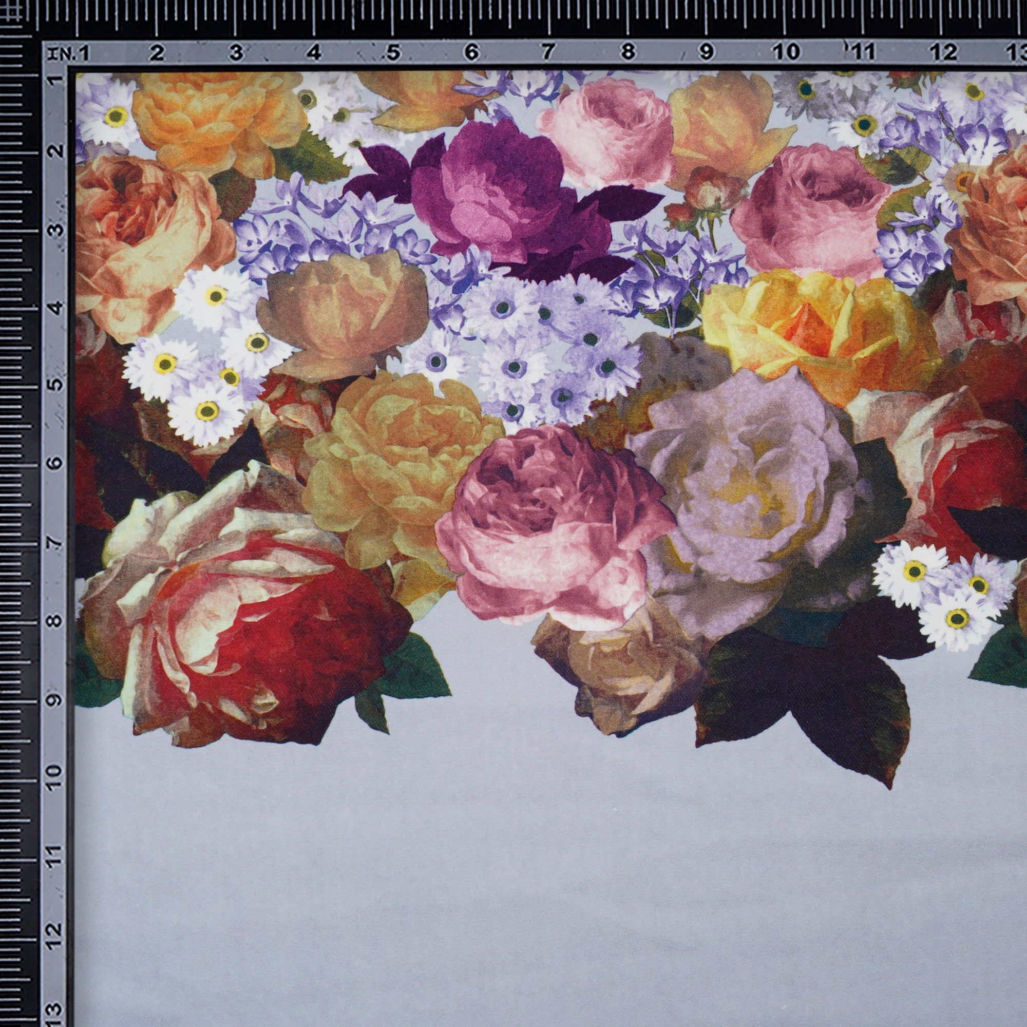 Grey Floral Pattern Imported Digital Printed Banana Crepe Fabric (60" Width)