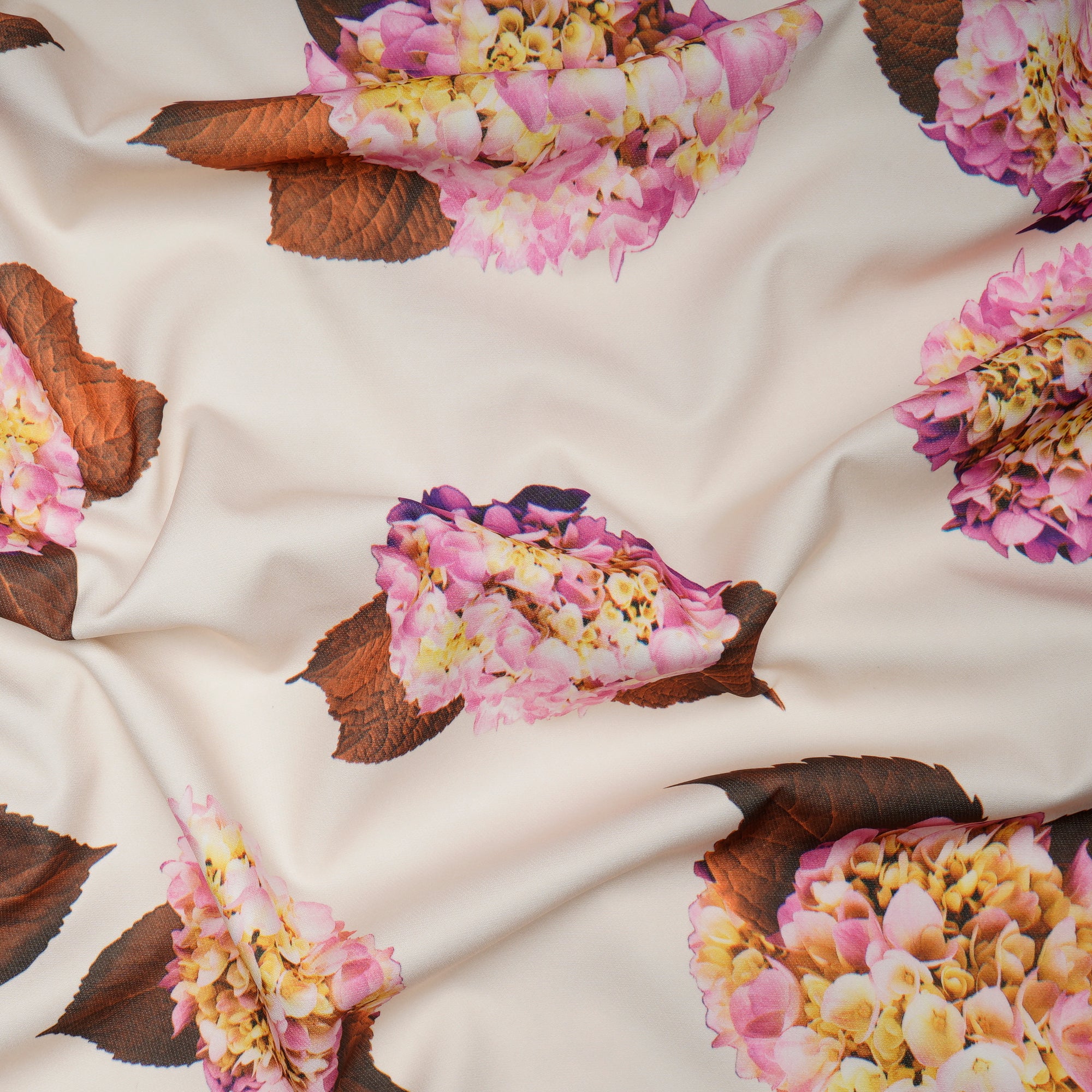 Cream Floral Pattern Imported Digital Printed Banana Crepe Fabric (60" Width)